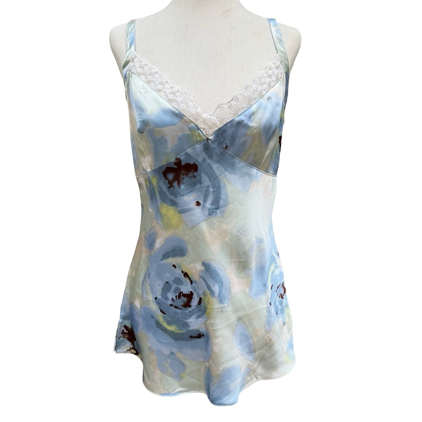 George Womens M Mint Breeze Floral Satin Lace Trim Camisole Top Coquette Fairy