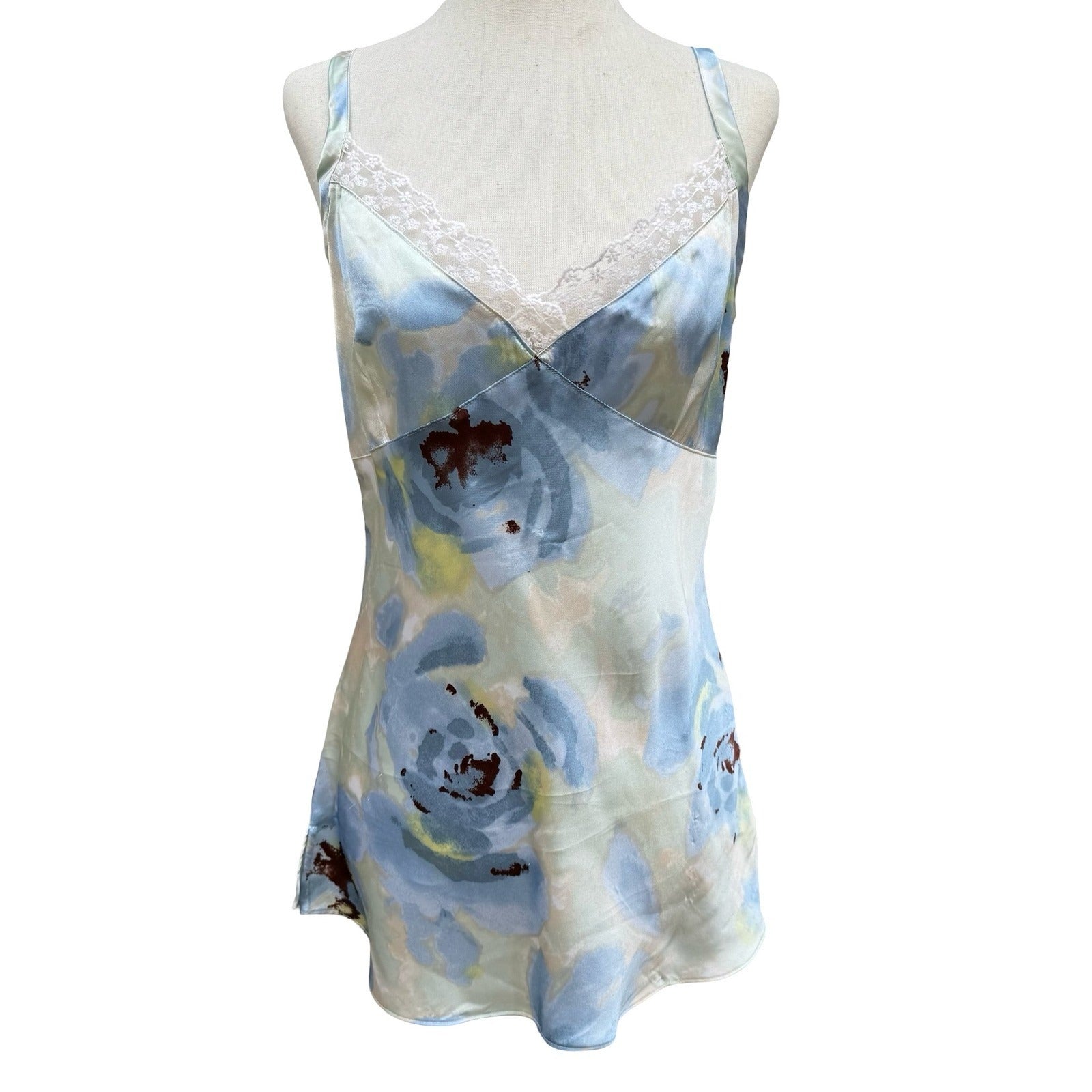George Womens M Mint Breeze Floral Satin Lace Trim Camisole Top Coquette Fairy