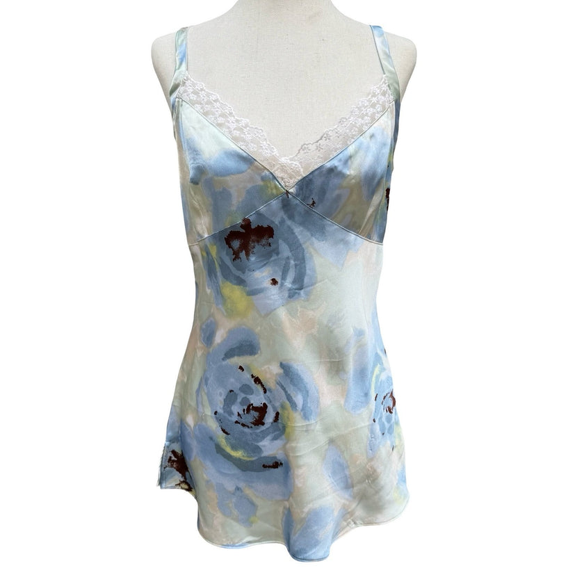 George Womens M Mint Breeze Floral Satin Lace Trim Camisole Top Coquette Fairy