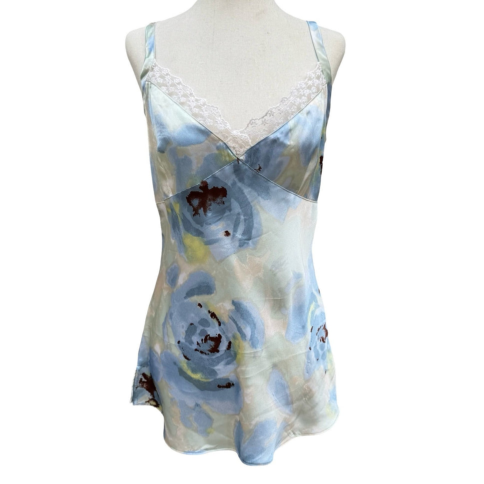George Womens M Mint Breeze Floral Satin Lace Trim Camisole Top Coquette Fairy