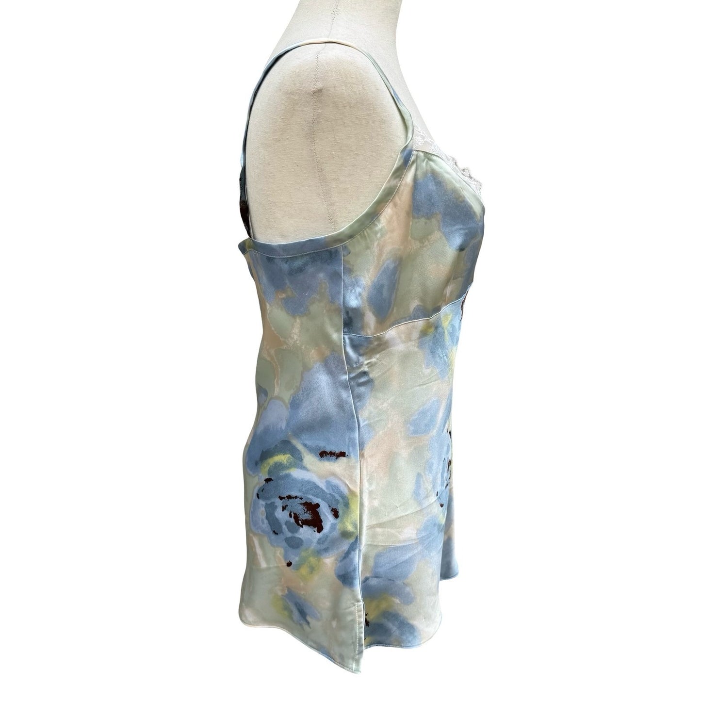 George Womens M Mint Breeze Floral Satin Lace Trim Camisole Top Coquette Fairy
