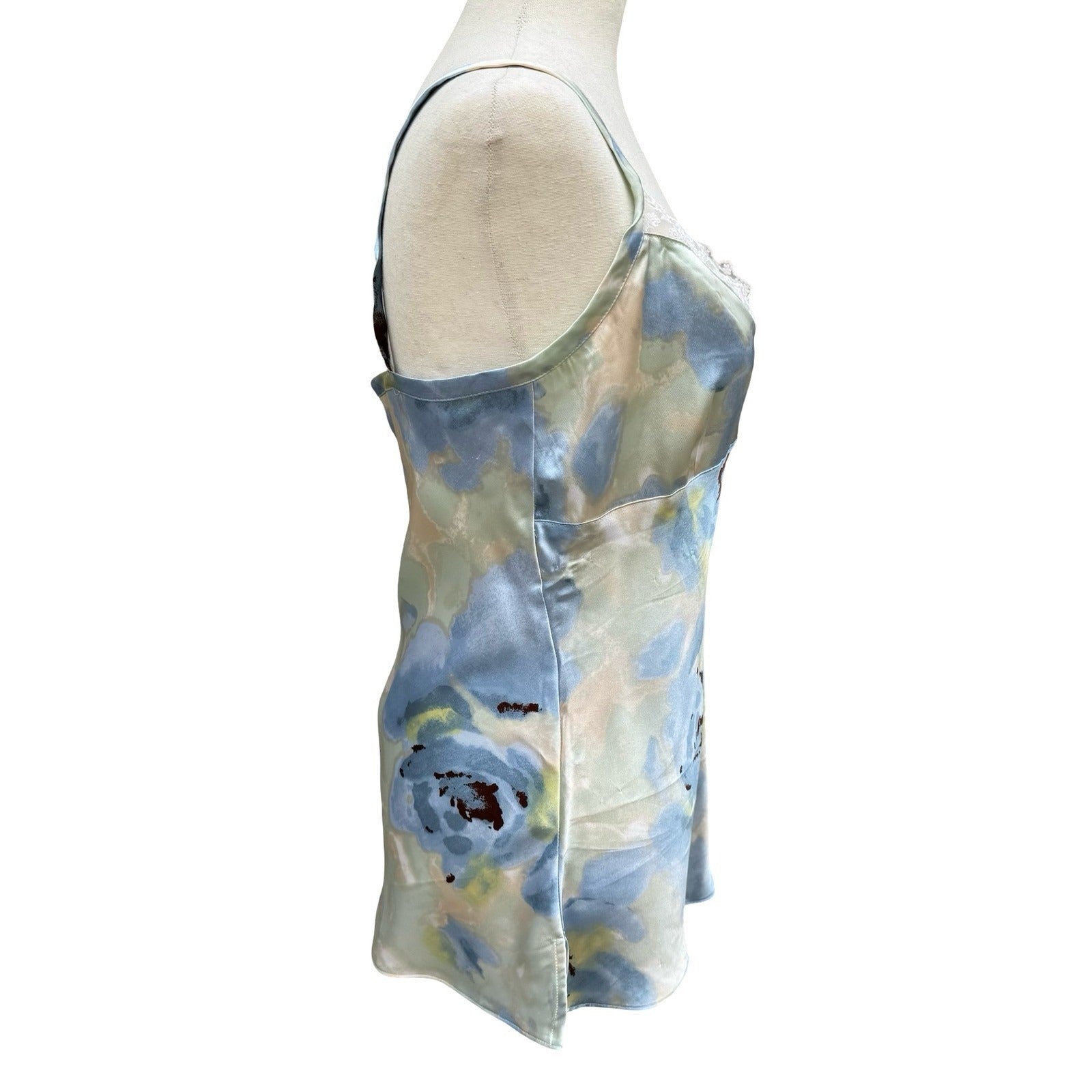 George Womens M Mint Breeze Floral Satin Lace Trim Camisole Top Coquette Fairy