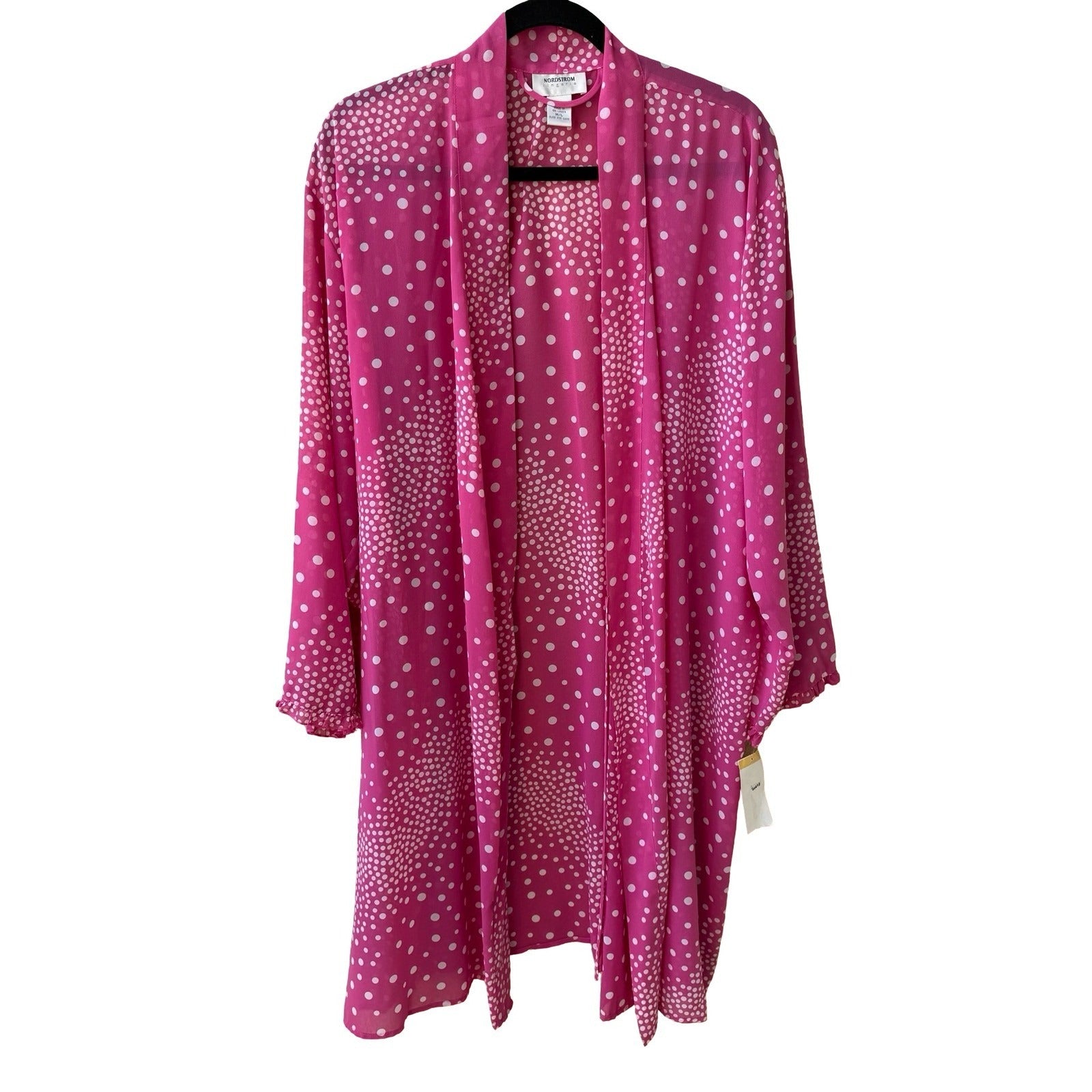 Nordstrom Lingerie Coquette Romantic Pink Polka Dot Sheer Chiffon Robe M/L NWT