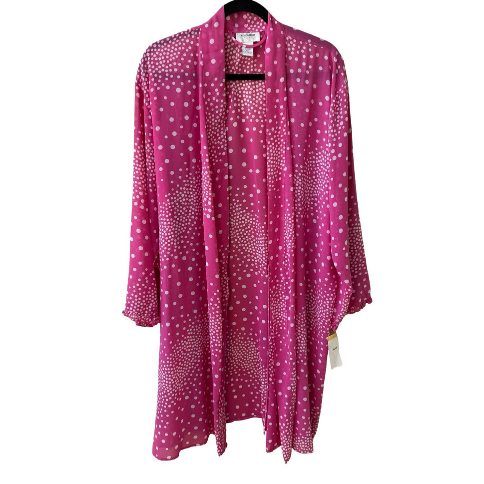 Nordstrom Lingerie Coquette Romantic Pink Polka Dot Sheer Chiffon Robe M/L NWT