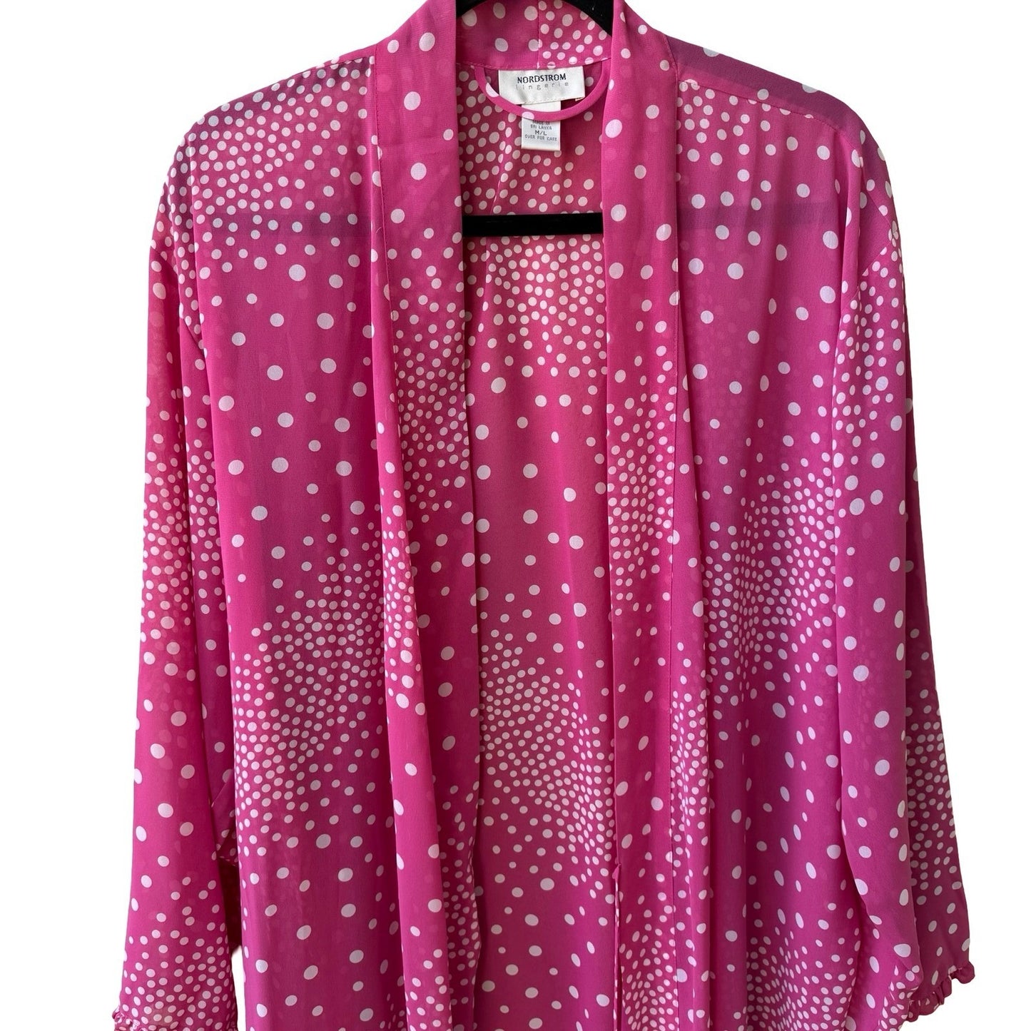 Nordstrom Lingerie Coquette Romantic Pink Polka Dot Sheer Chiffon Robe M/L NWT