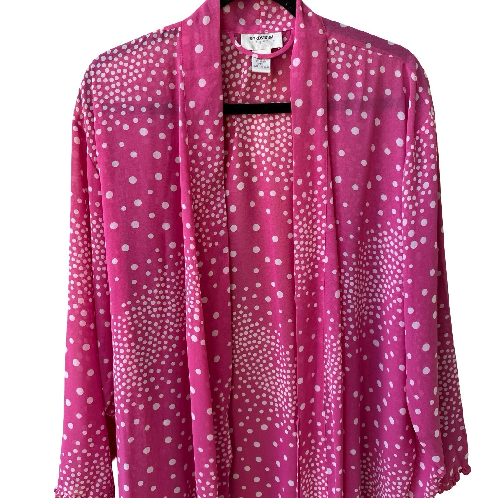 Nordstrom Lingerie Coquette Romantic Pink Polka Dot Sheer Chiffon Robe M/L NWT