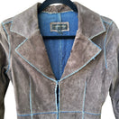 Switch Jane Doe Y2K Suede Denim Contrast Stitch Raw Edge Trench Jacket Brown Womens XS 3 image