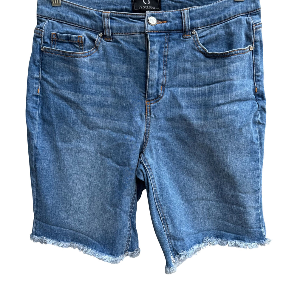 G By Giuliana Womens Stretch Casual Denim Blue Frayed Hem Long Bermuda Shorts 8