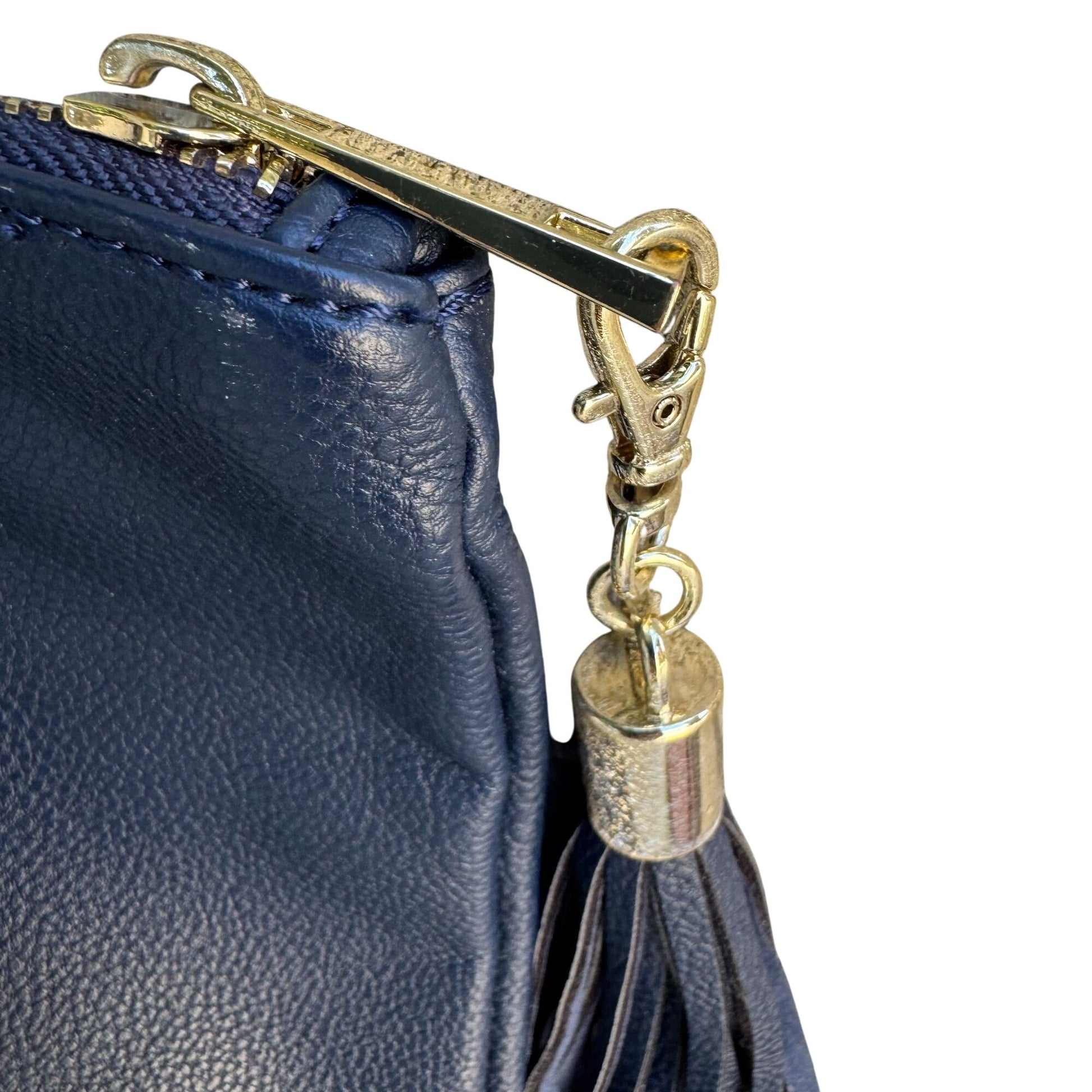 Merona Navy Blue Merona Faux Leather Detachable Tassel Gold Hardware Zip Pouch