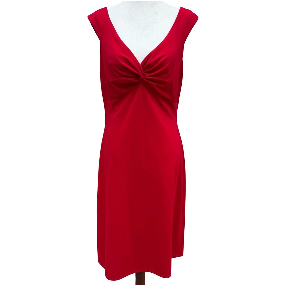 Laundry by Shelli Segal Red Twist Knot V-Neck Sheath Cocktail Dress 10 Pinup