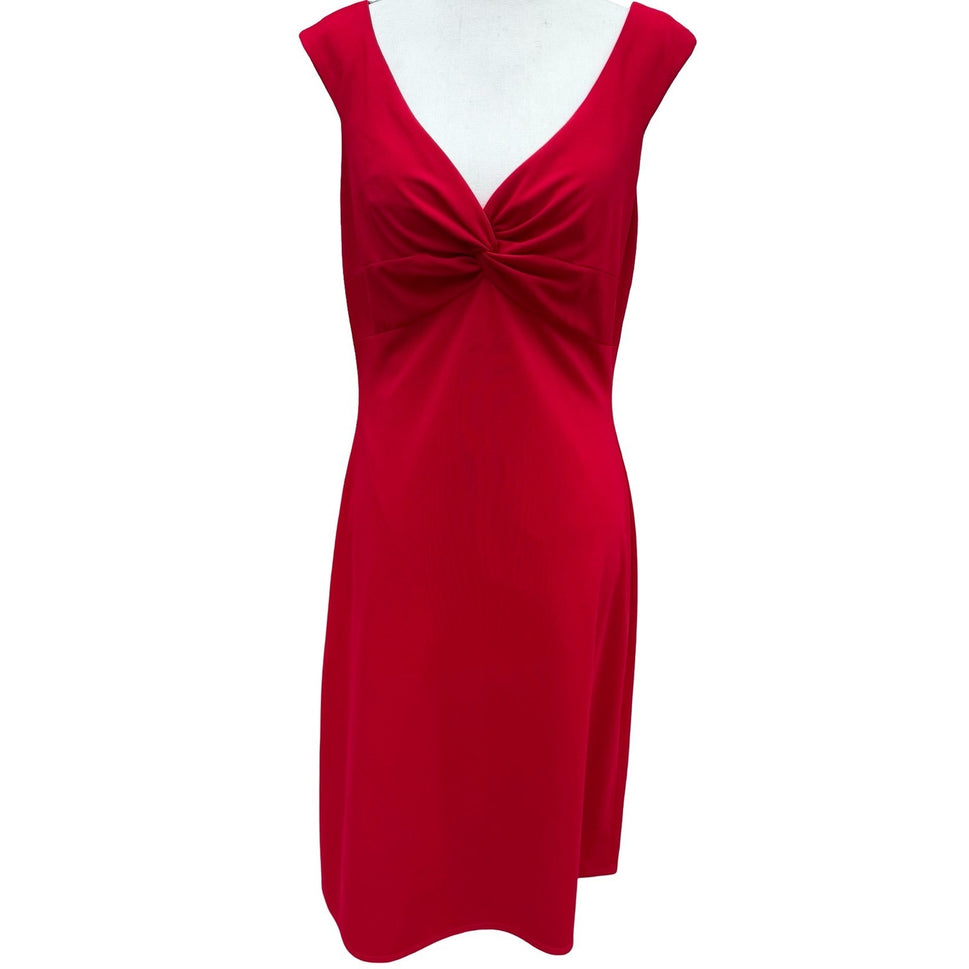 Laundry by Shelli Segal Red Twist Knot V-Neck Sheath Cocktail Dress 10 Pinup