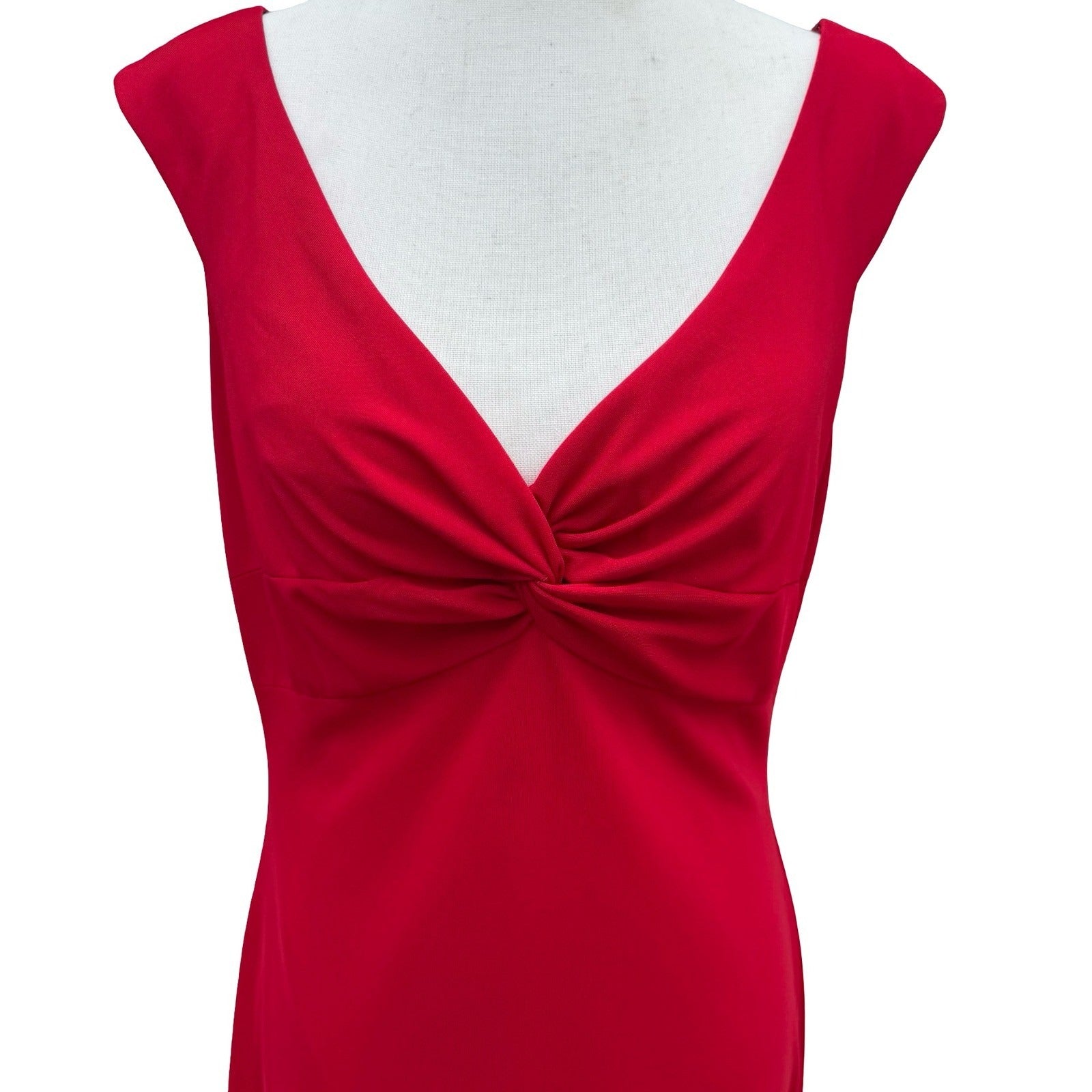 Laundry by Shelli Segal Red Twist Knot V-Neck Sheath Cocktail Dress 10 Pinup