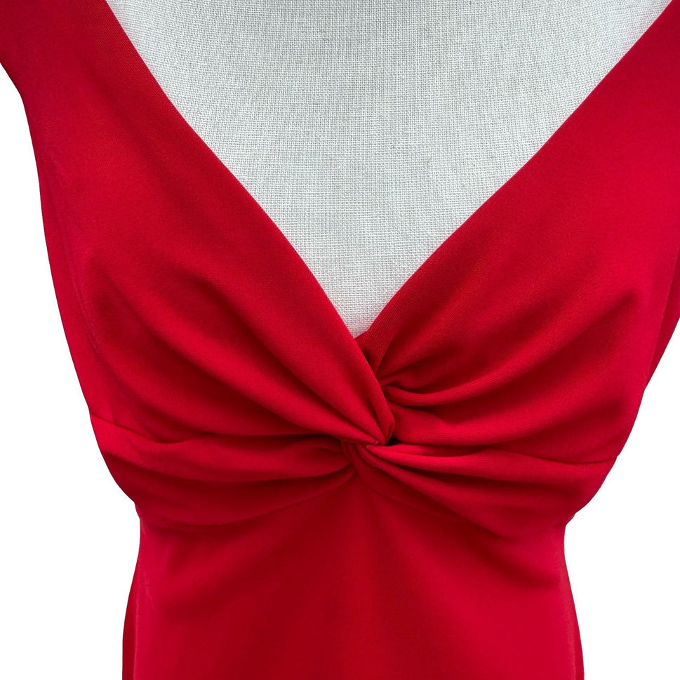 Laundry by Shelli Segal Red Twist Knot V-Neck Sheath Cocktail Dress 10 Pinup