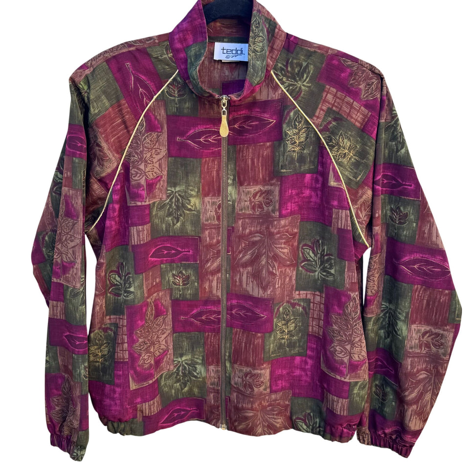 Teddi Vintage 80 Womens S Oversized Patchwork Fall Colors Zip Bomber Jacket