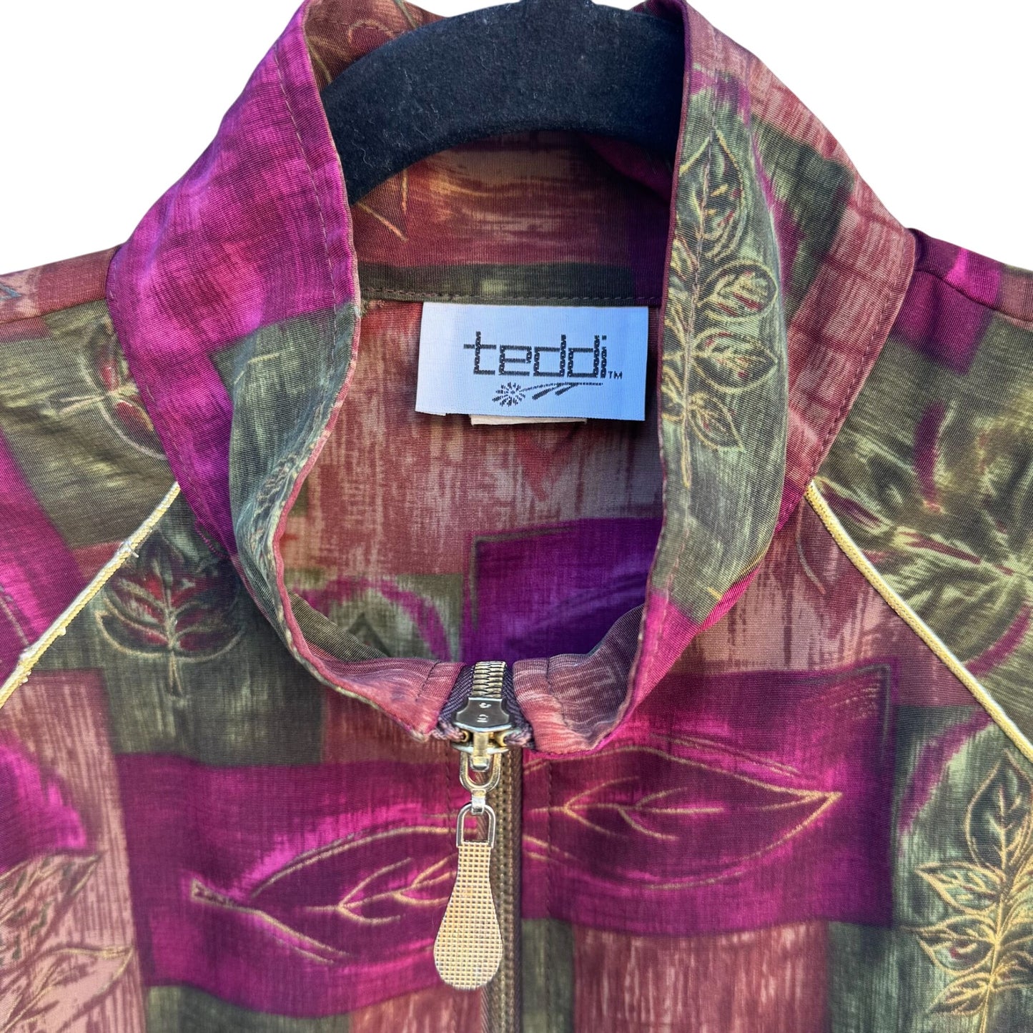 Teddi Vintage 80 Womens S Oversized Patchwork Fall Colors Zip Bomber Jacket