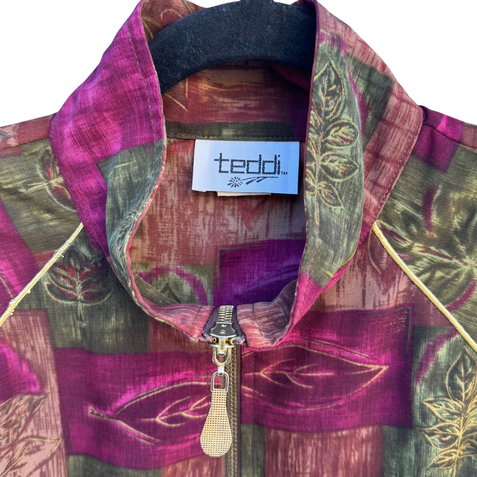 Teddi Vintage 80 Womens S Oversized Patchwork Fall Colors Zip Bomber Jacket