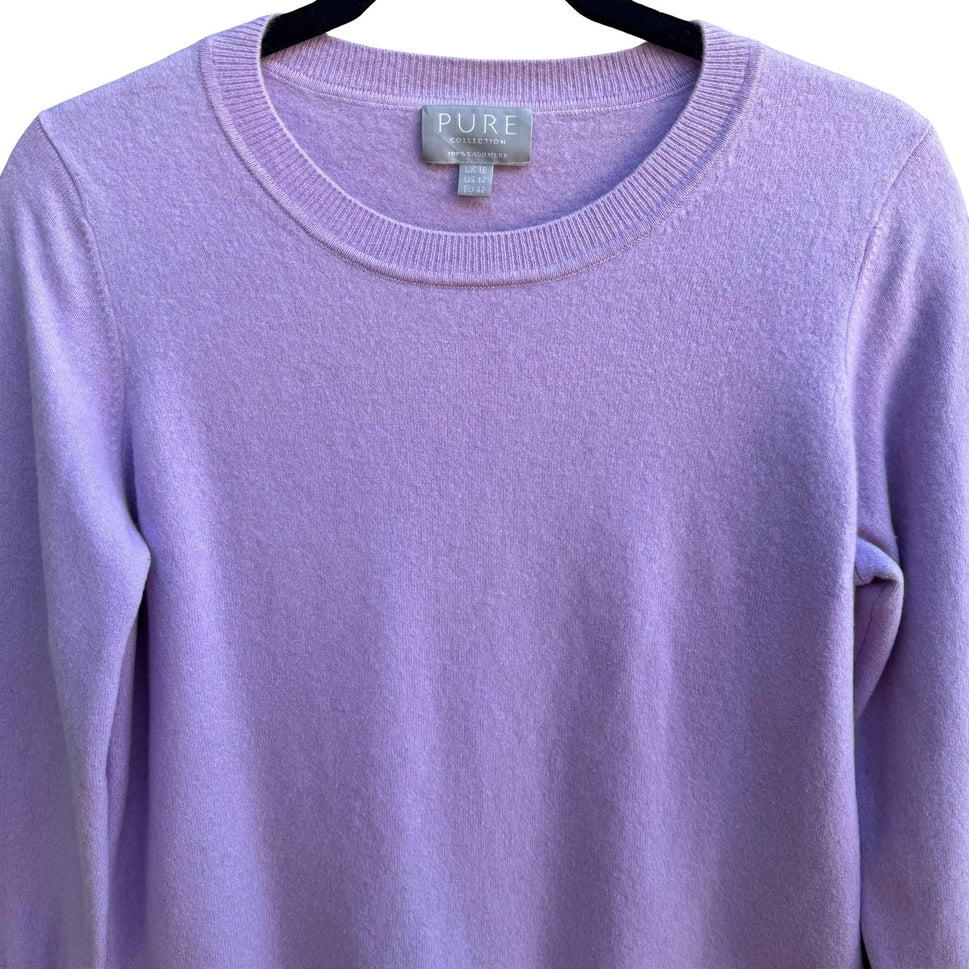 Pure Collection 100% Cashmere Quiet Luxury Preppy Old Money Sweater Lilac 12