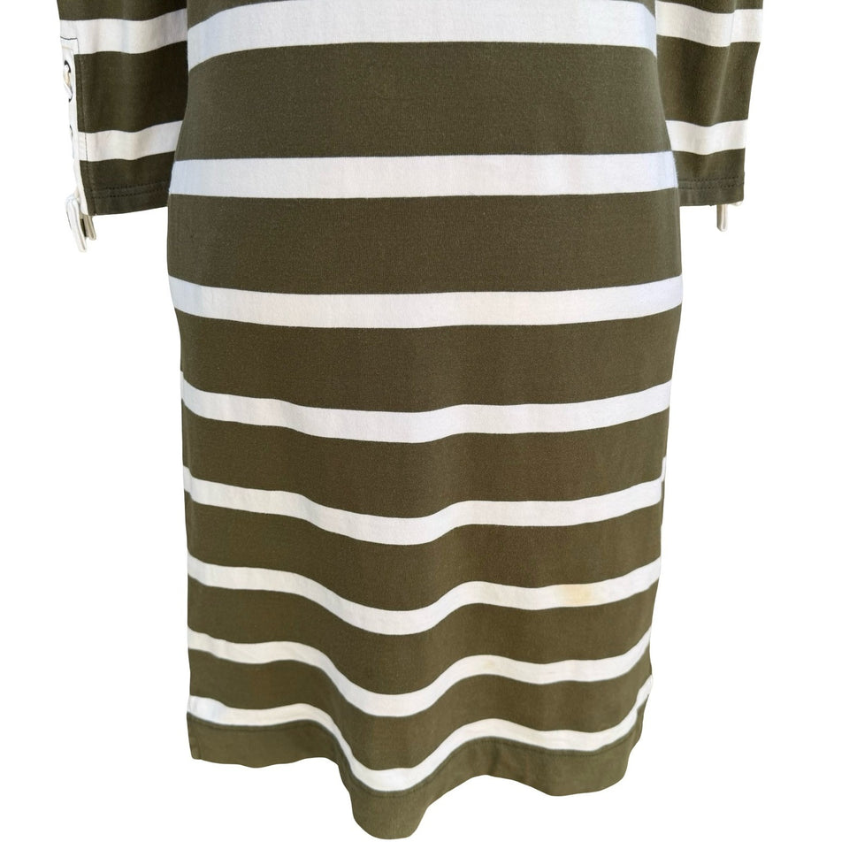 Lauren Ralph Lauren Green Nautical Striped Lace Up Sleeve Preppy Dress S Coastal