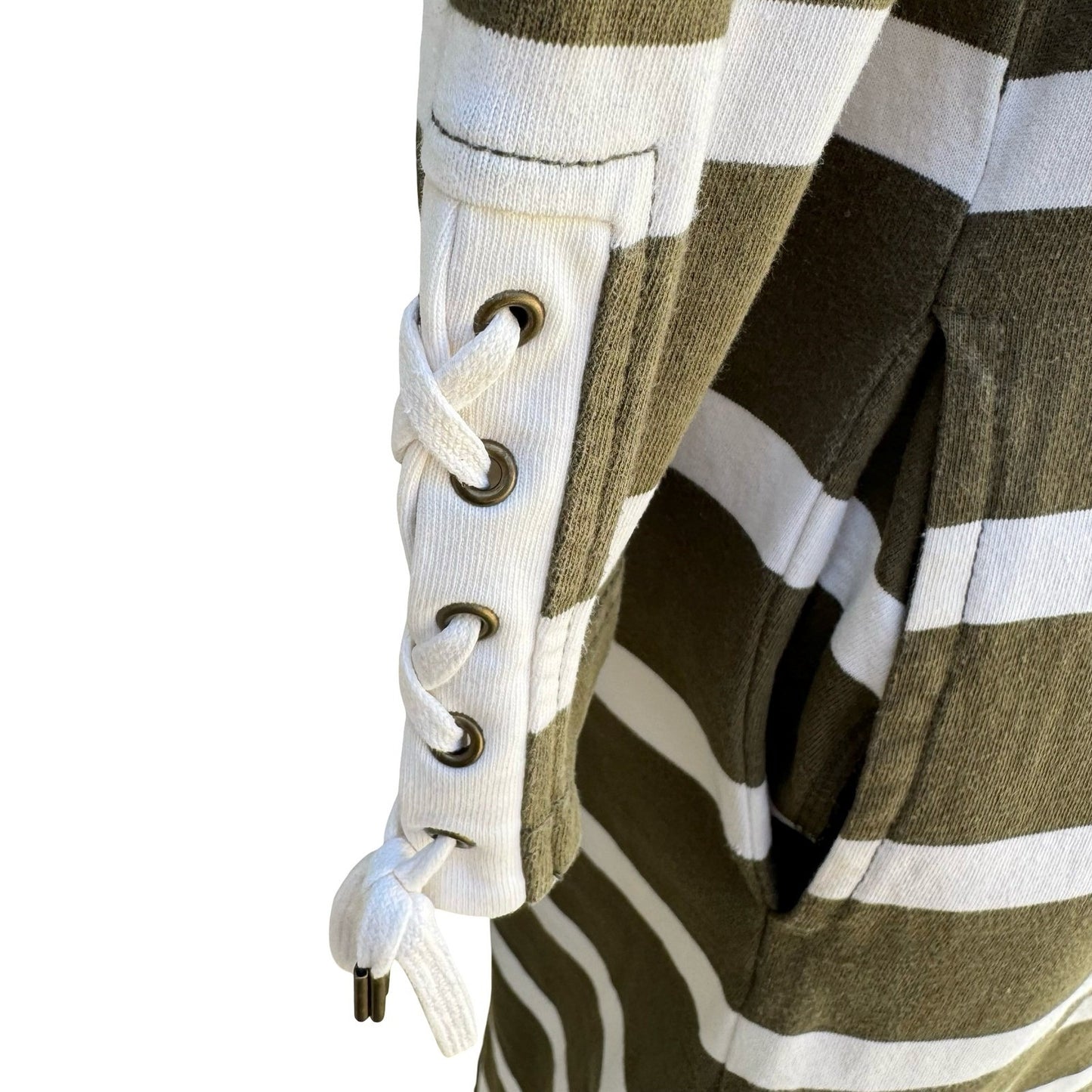 Lauren Ralph Lauren Green Nautical Striped Lace Up Sleeve Preppy Dress S Coastal