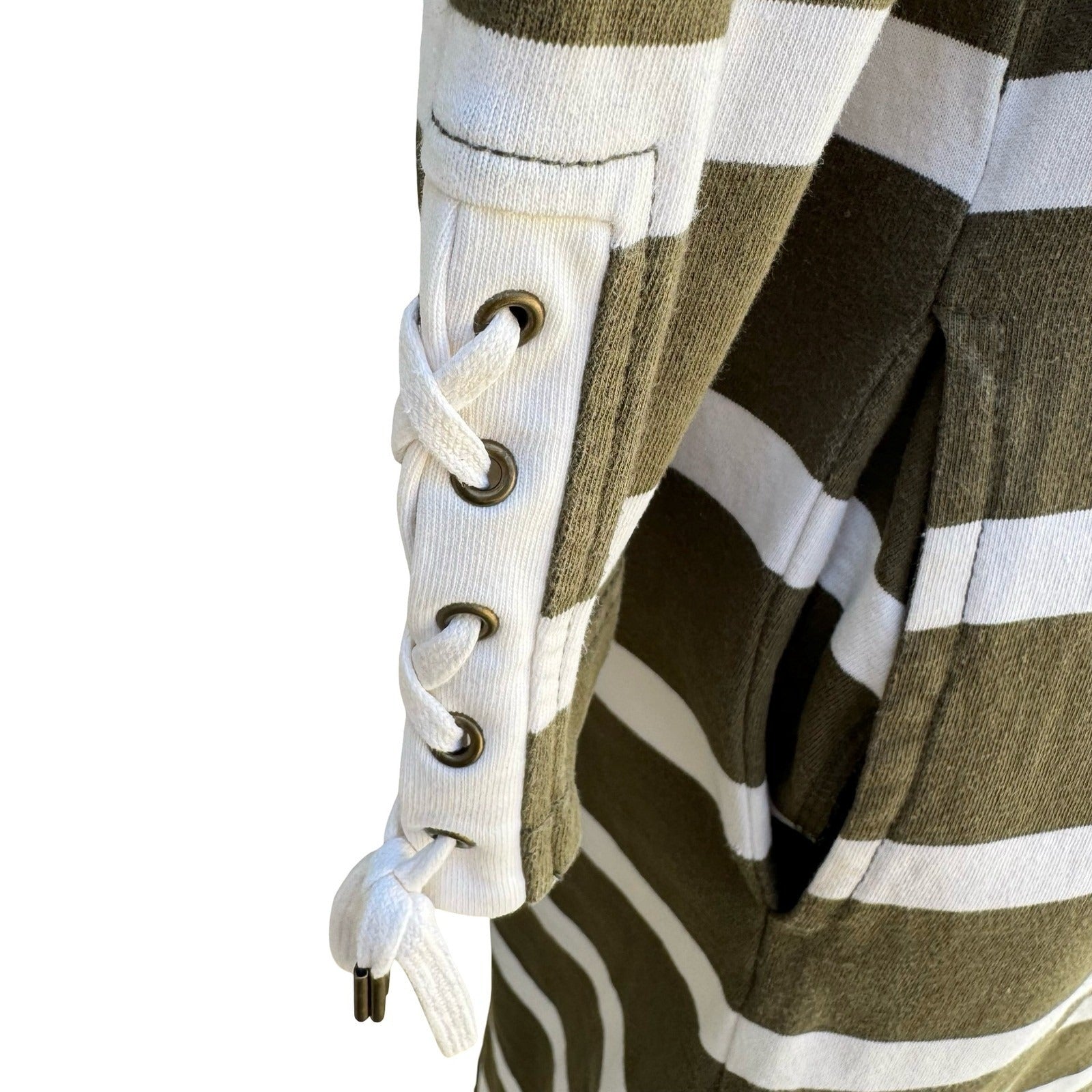 Lauren Ralph Lauren Green Nautical Striped Lace Up Sleeve Preppy Dress S Coastal