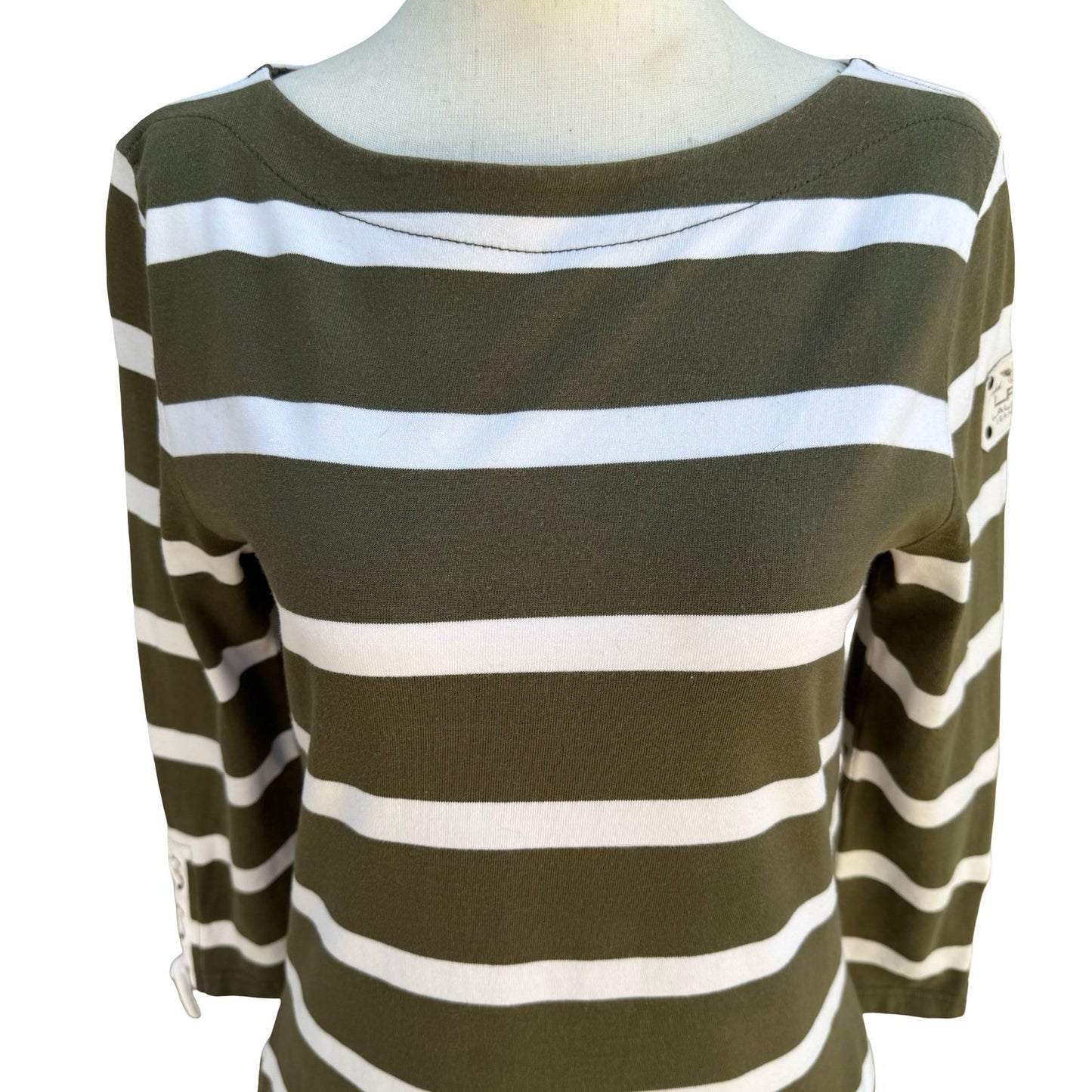 Lauren Ralph Lauren Green Nautical Striped Lace Up Sleeve Preppy Dress S Coastal