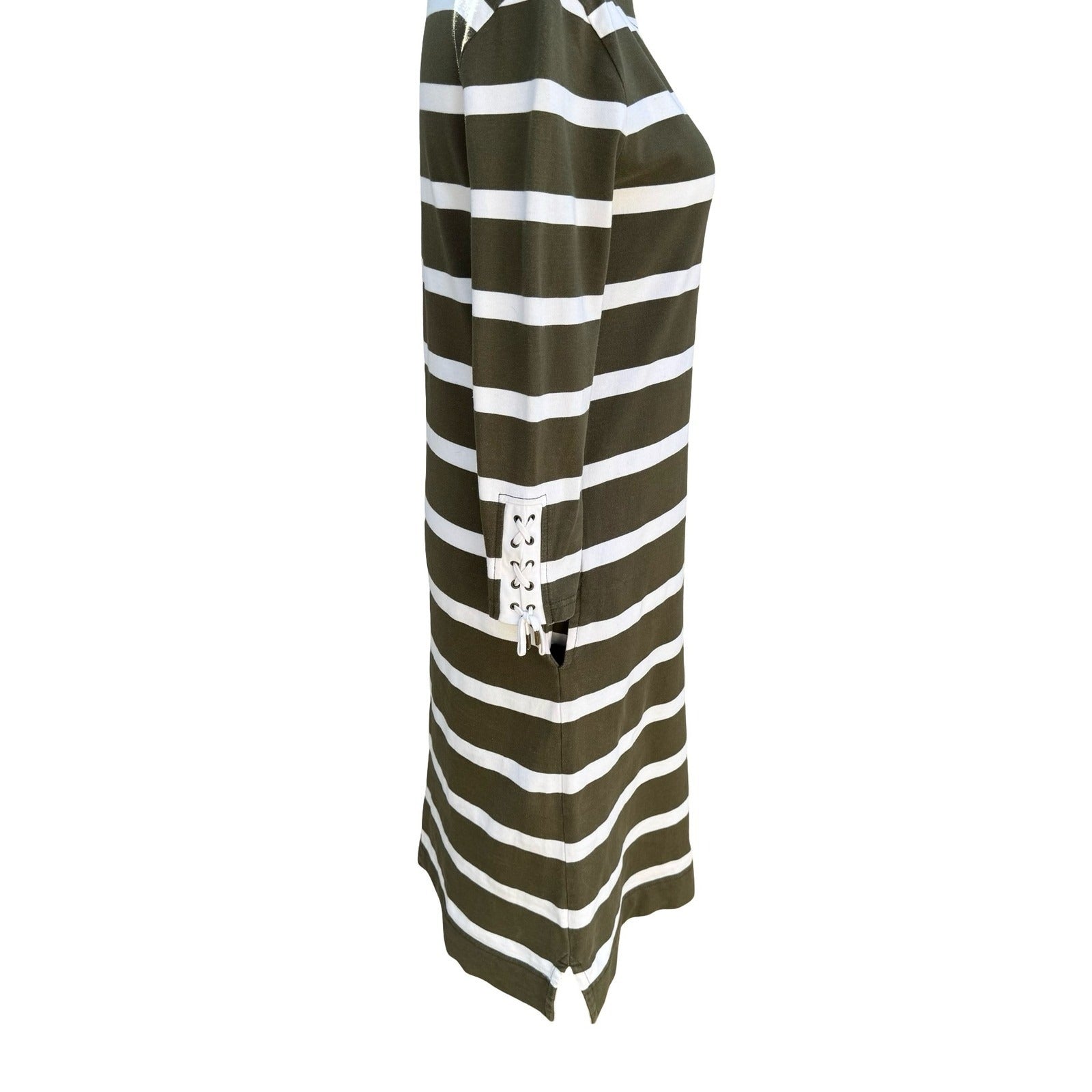 Lauren Ralph Lauren Green Nautical Striped Lace Up Sleeve Preppy Dress S Coastal