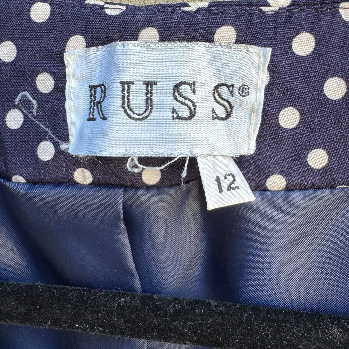 Russ Vintage Navy White Polka Dot Womens Retro Chic Lined Preppy Jacket Blazer