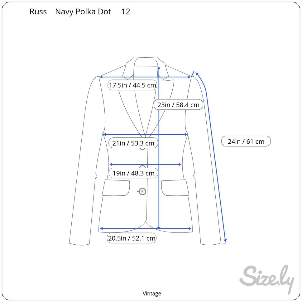 Russ Vintage Navy White Polka Dot Womens Retro Chic Lined Preppy Jacket Blazer