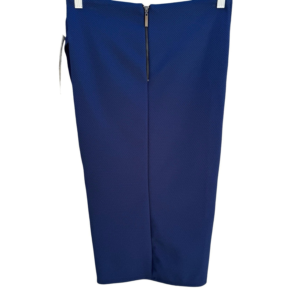 Lapis Navy Textured Honeycomb Draped Tulip Hem Bodycon Pencil Wiggle Skirt M NWT