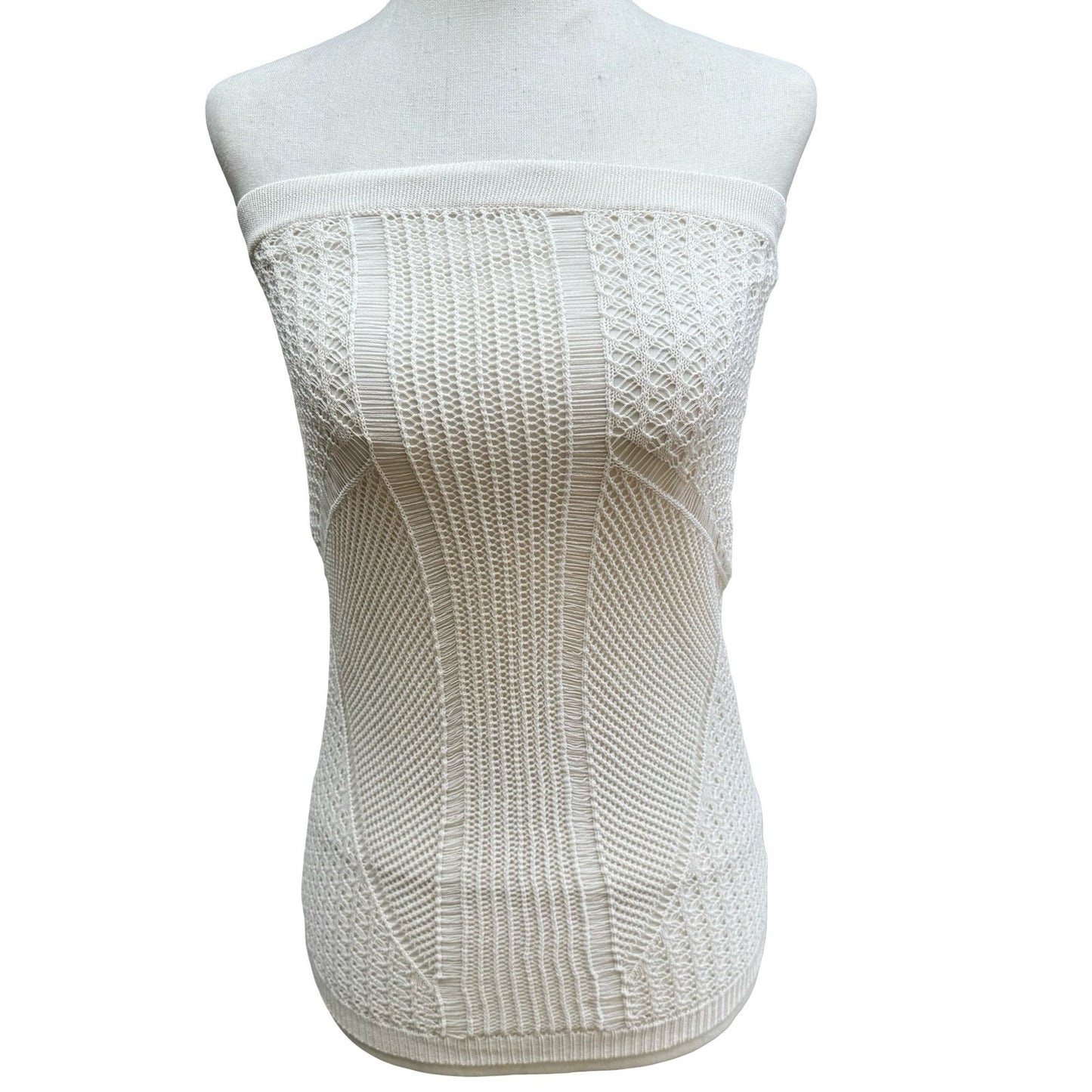 Lucy Paris Coquette Coastal Boho Festival Pointelle Knit Tube Top Lined Cream S