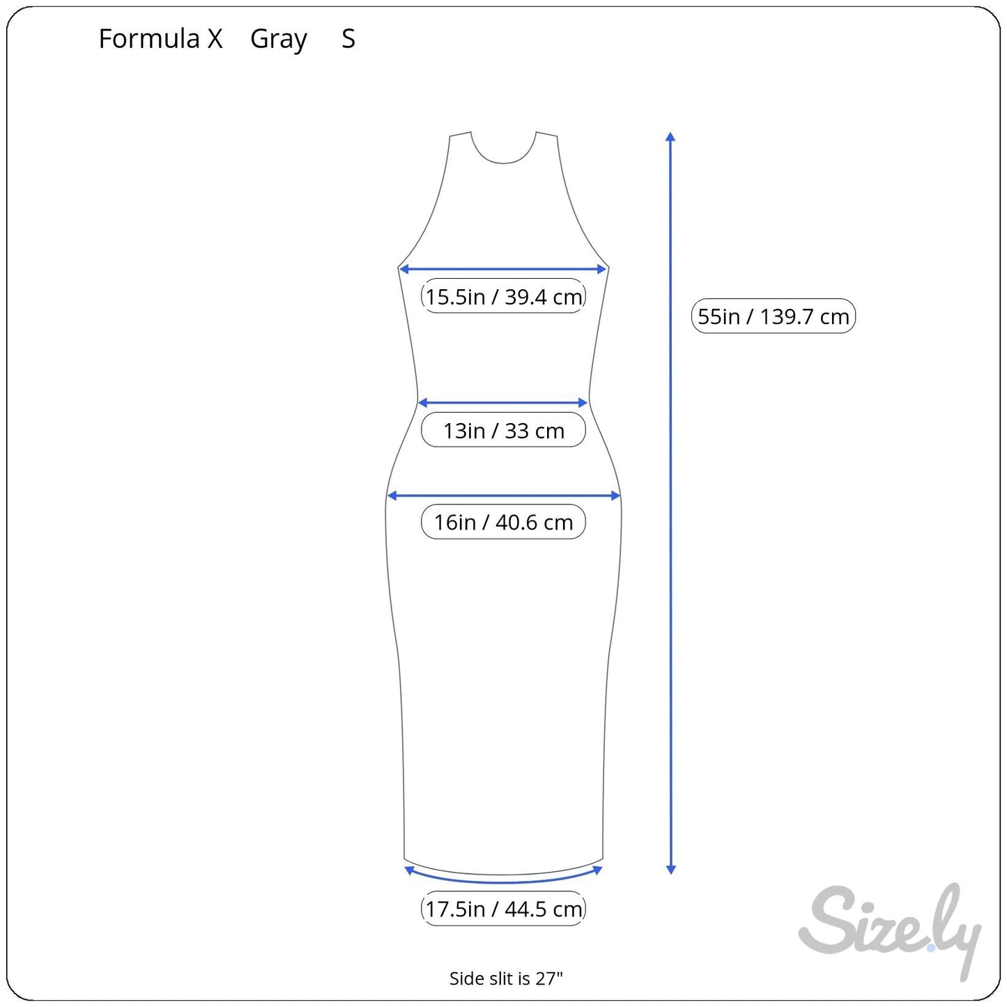 Formula X Vintage Y2K Sleeveless Strap V-Neck Side Slit Gray Bodycon Maxi Dress S