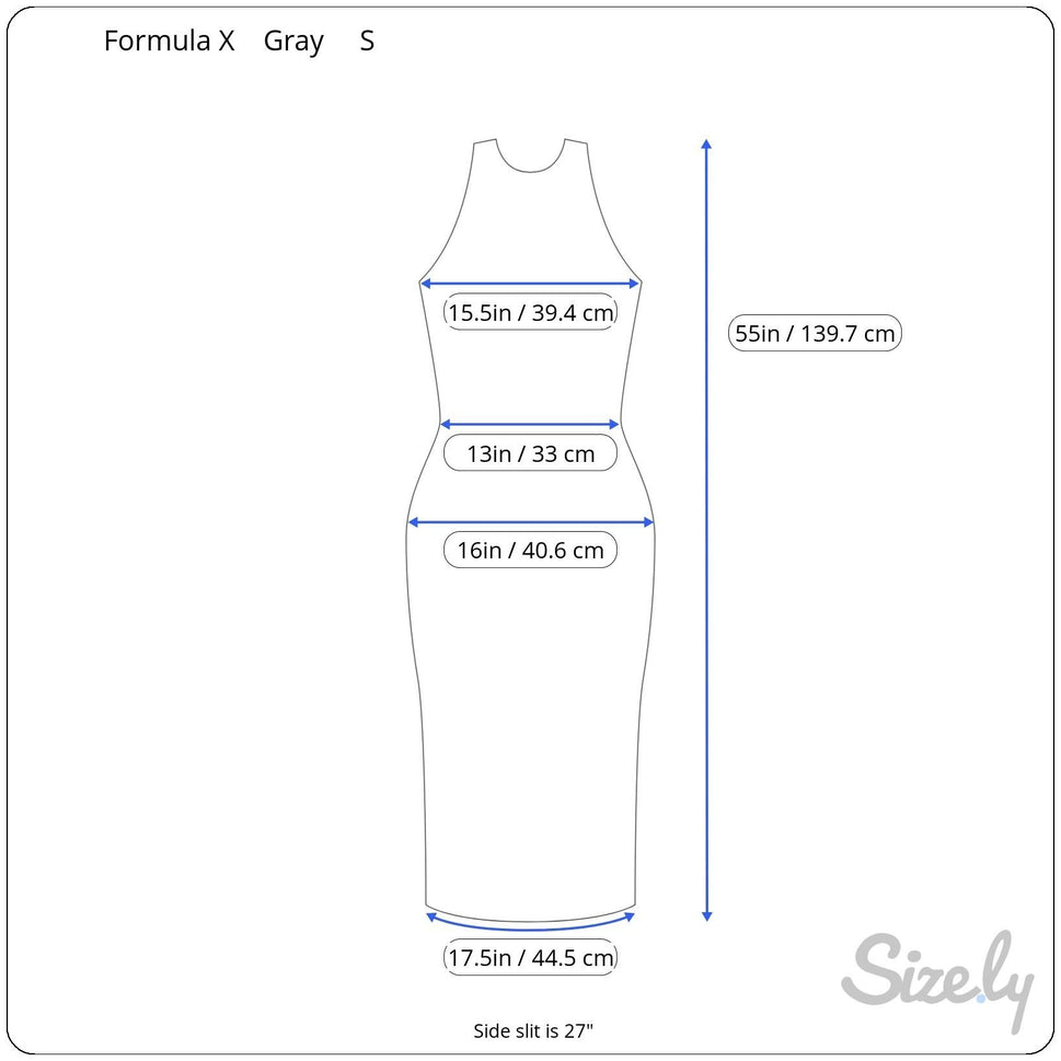 Formula X Vintage Y2K Sleeveless Strap V-Neck Side Slit Gray Bodycon Maxi Dress S