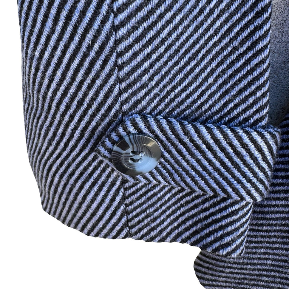 Randolph Duke The Look Wool Blend Blazer Faux Fur Collar Pastel Plaid Navy 6 NEW