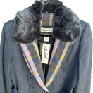 Switch Randolph Duke The Look Wool Blend Blazer Faux Fur Collar Pastel Plaid Navy 6 NEW 3 image