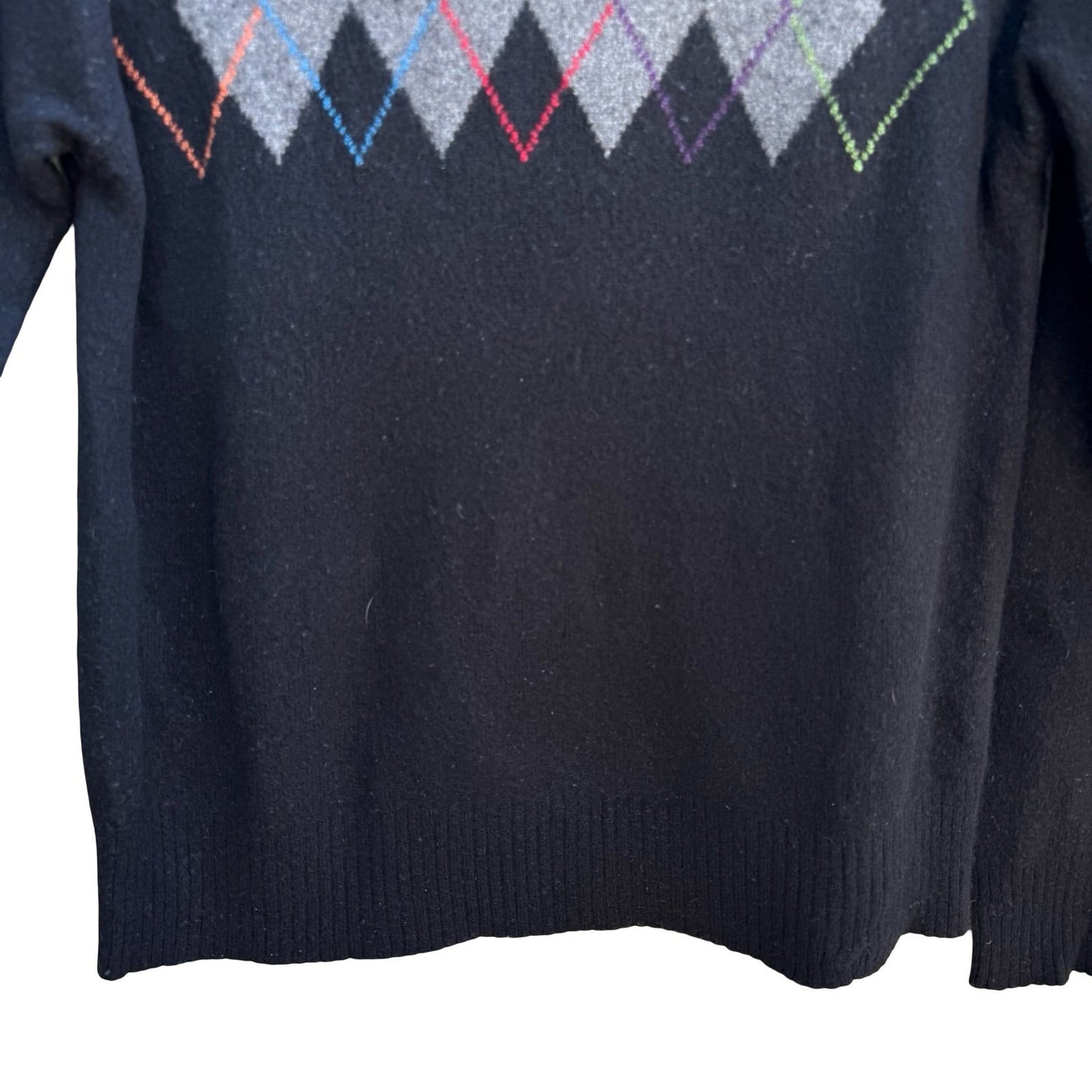 Spring + Mercer 100% Cashmere Luxury Preppy Argyle Crewneck Sweater Black Mens M