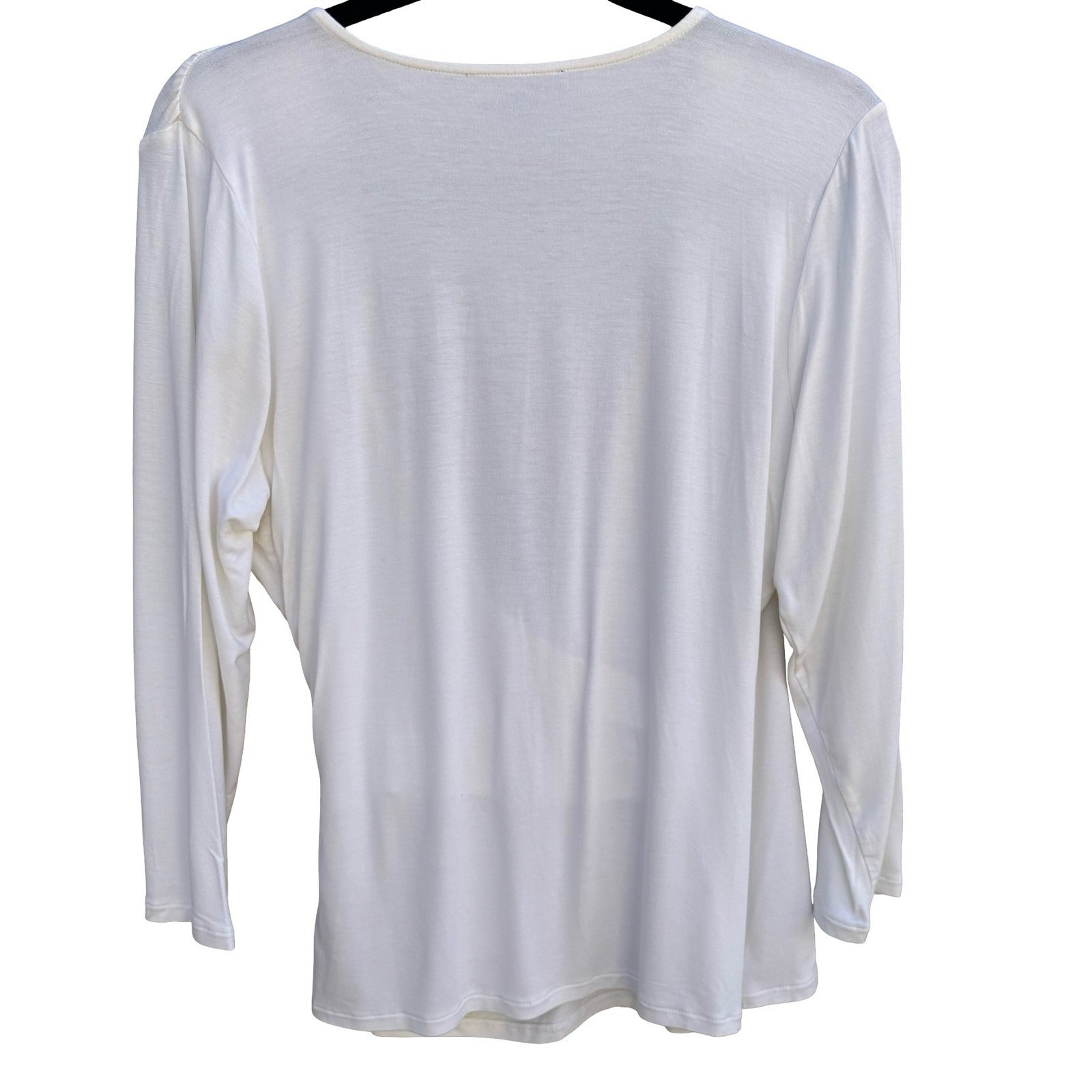 White Warren Womens XL White Faux Wrap Surplice V-Neck Ruched 3/4 Sleeve Top