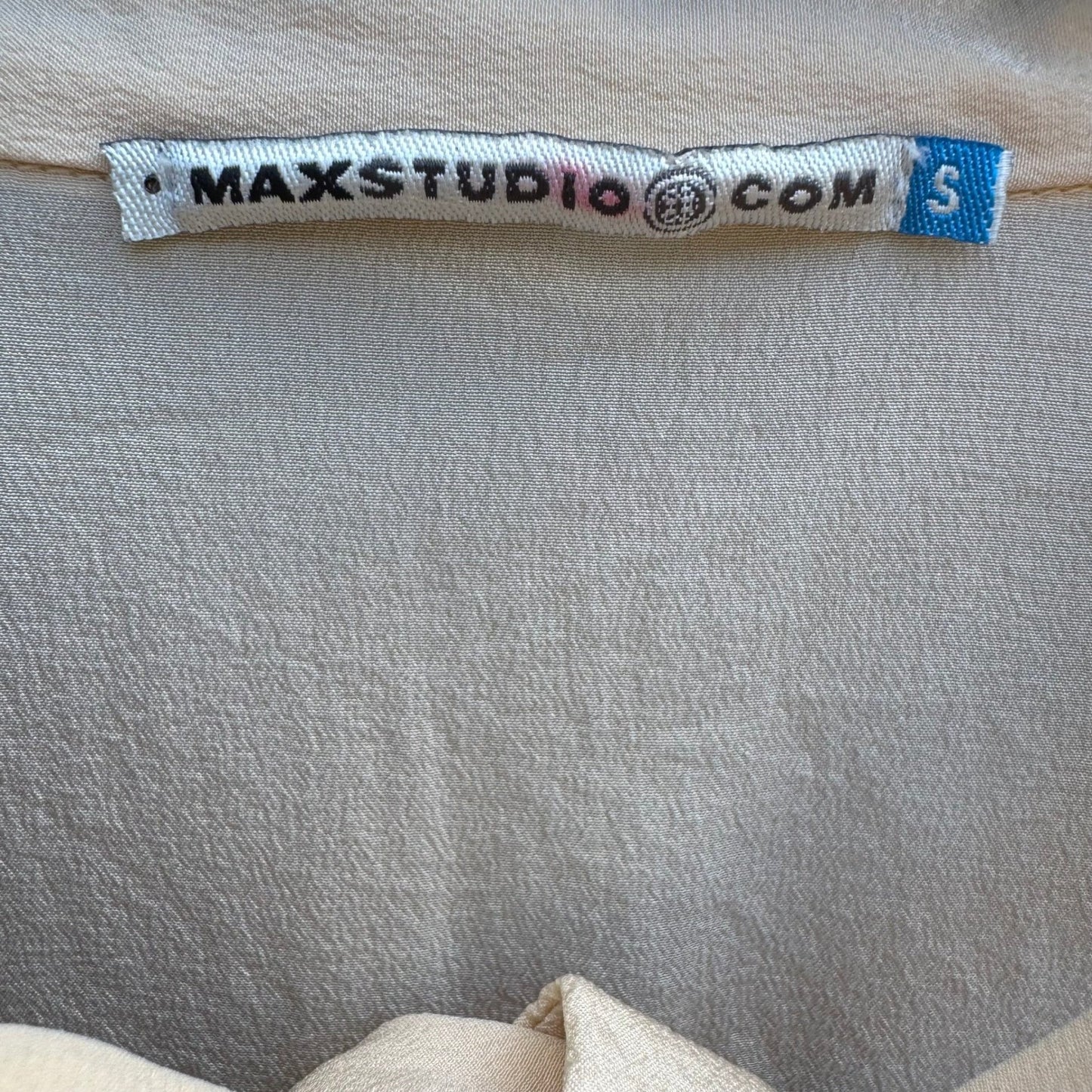 Max Studio Silk Coquette Romantic Minimalist Victorian Tie Neck Blouse Ivory S