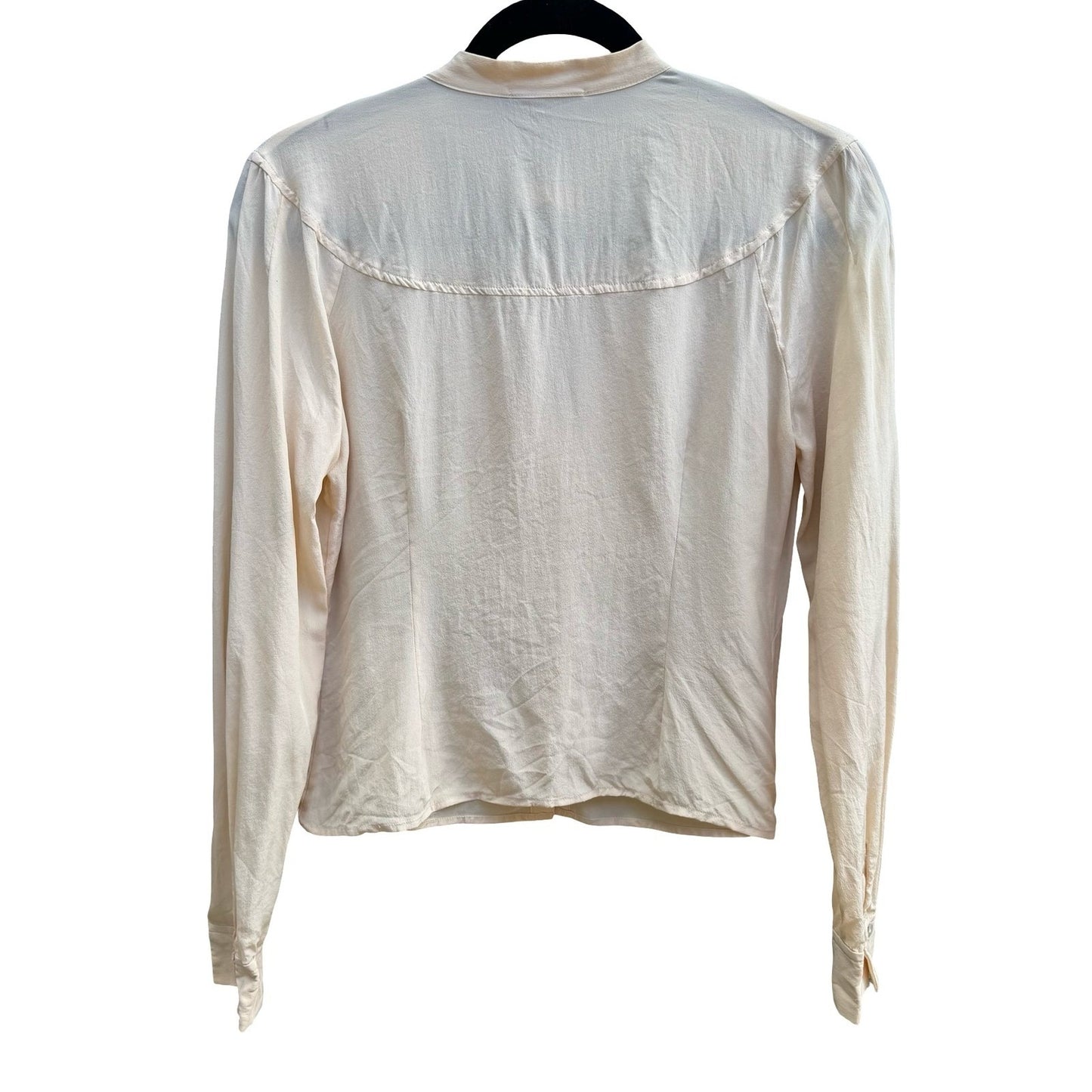 Max Studio Silk Coquette Romantic Minimalist Victorian Tie Neck Blouse Ivory S