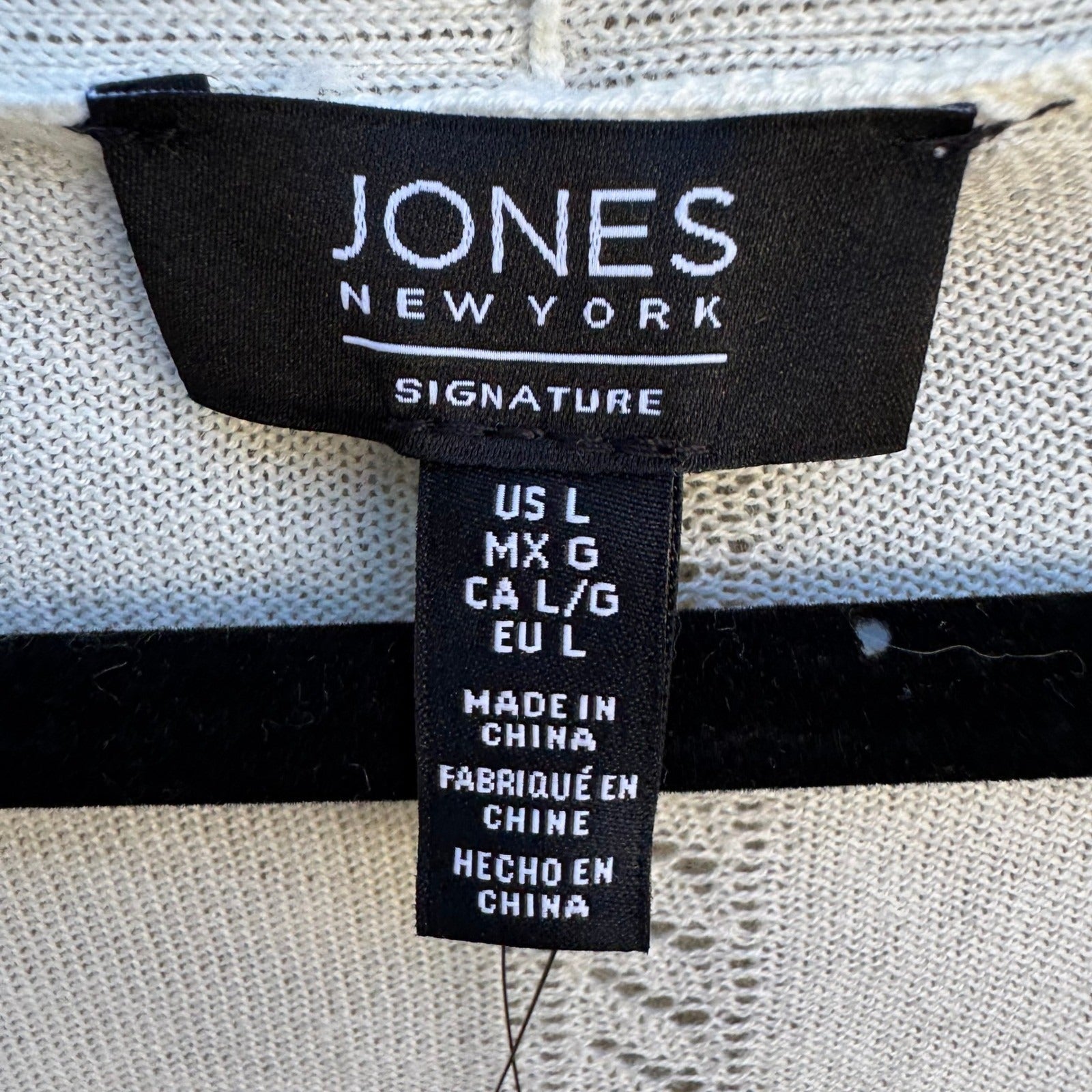 Jones New York Coastal Minimalist Pointelle Eyelet Open Front Cardigan L NEW