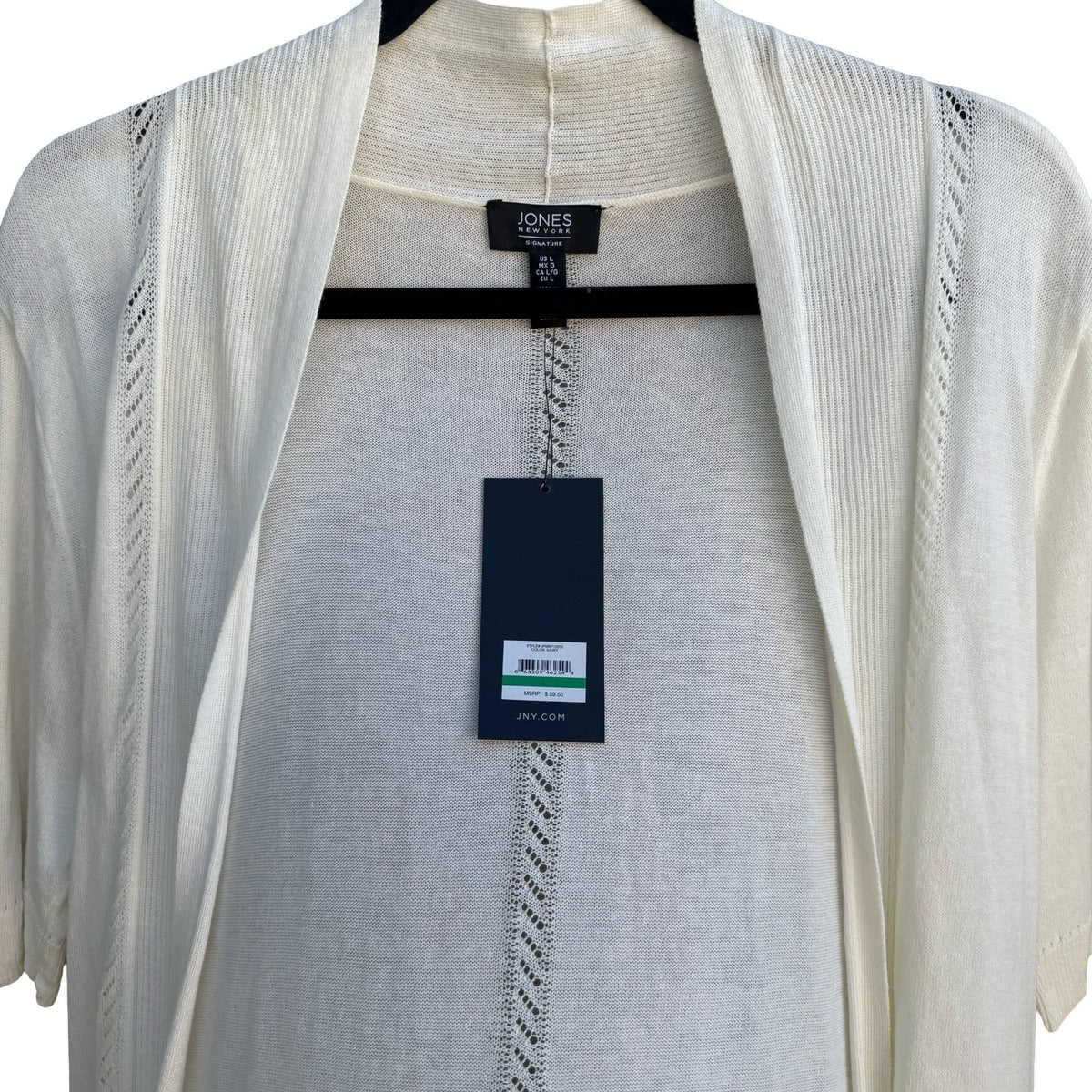 Jones New York Coastal Minimalist Pointelle Eyelet Open Front Cardigan L NEW