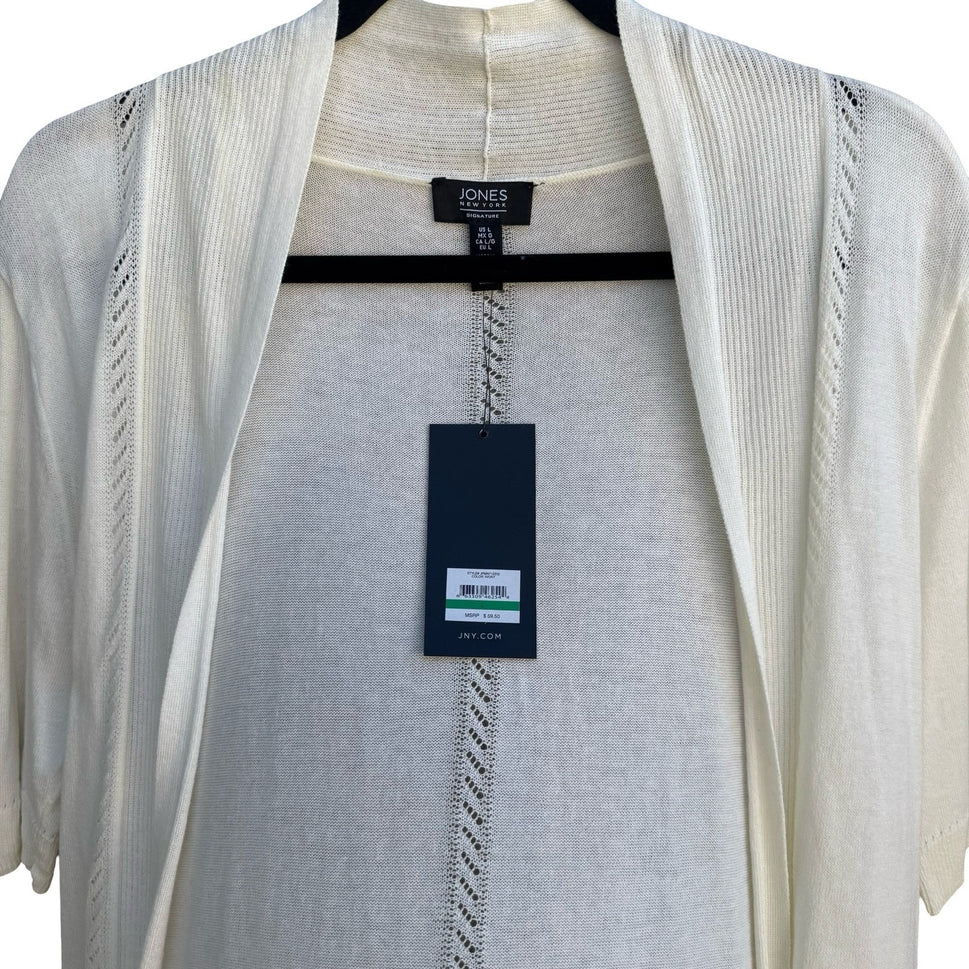 Jones New York Coastal Minimalist Pointelle Eyelet Open Front Cardigan L NEW