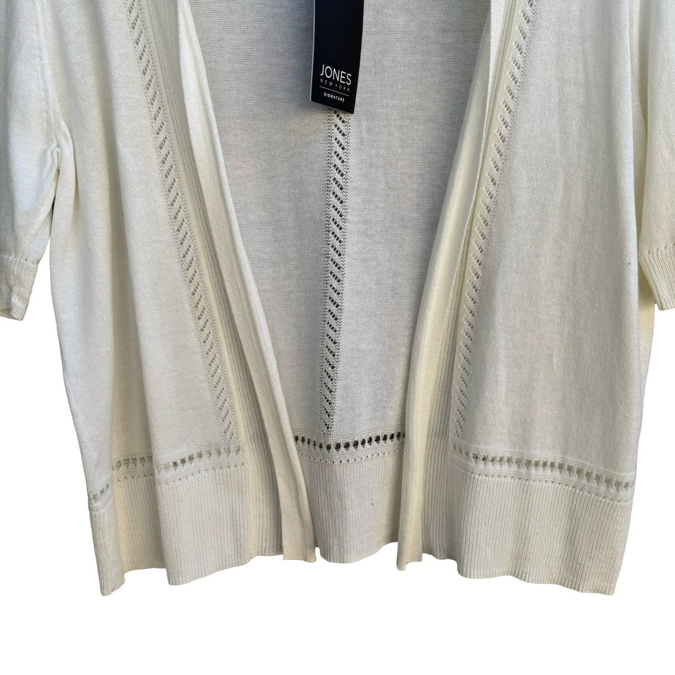 Jones New York Coastal Minimalist Pointelle Eyelet Open Front Cardigan L NEW