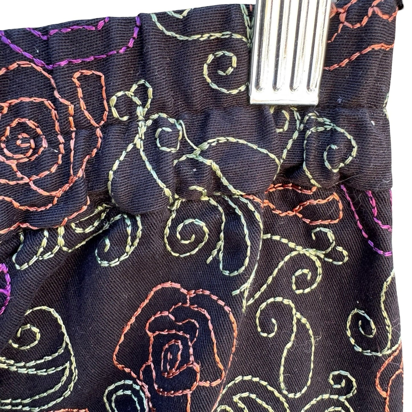 Coldwater Creek Womens 10 Black Floral Embroidered Straight Leg Pants Boho Artsy