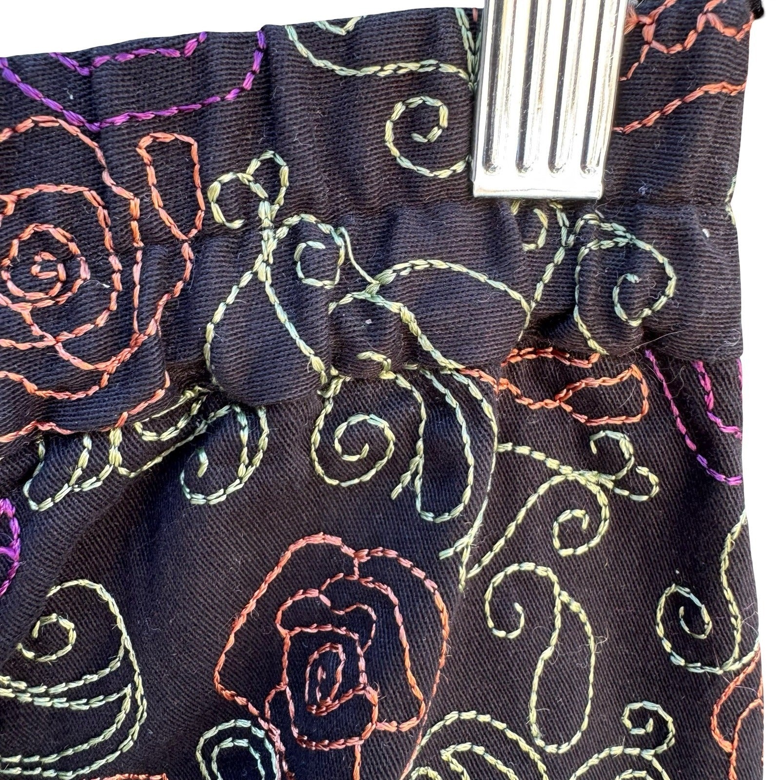 Coldwater Creek Womens 10 Black Floral Embroidered Straight Leg Pants Boho Artsy