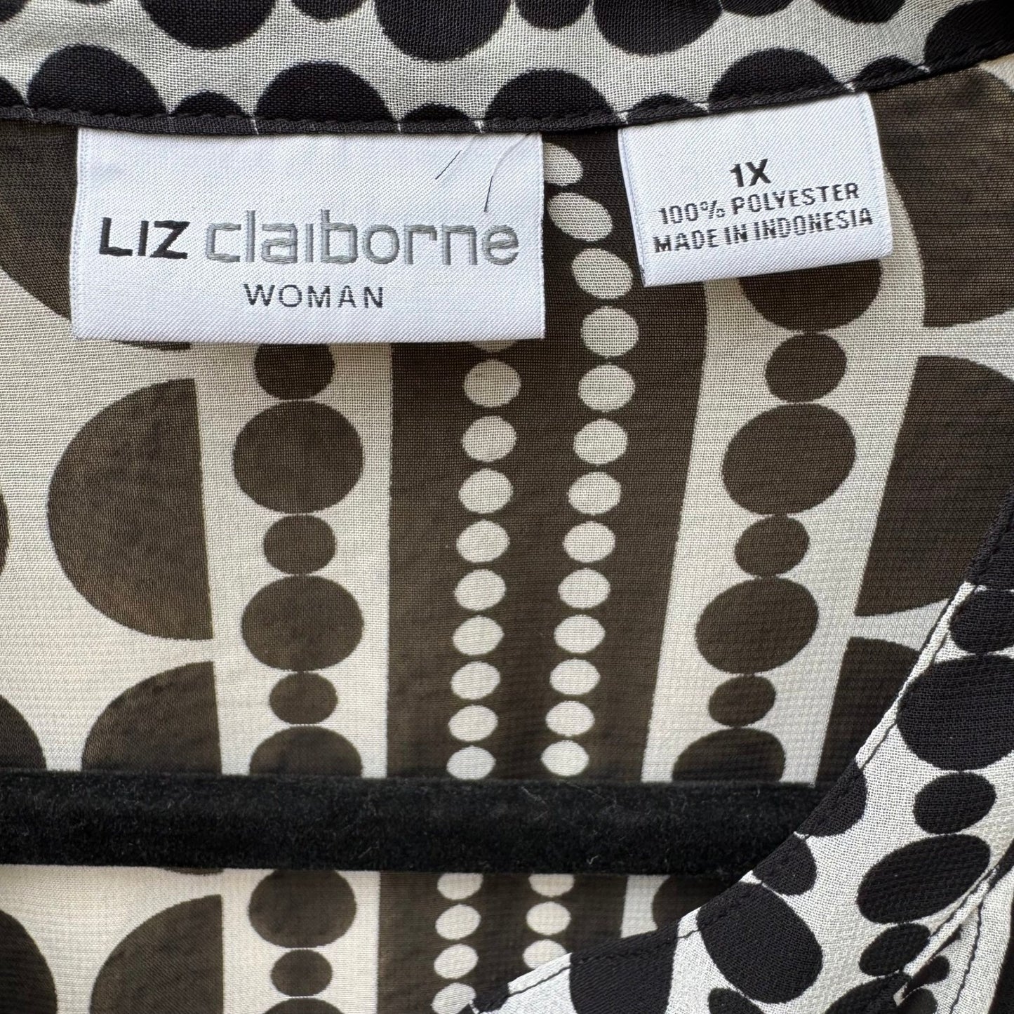 Liz Claiborne Mod Professional Geometric Dot Stripe Chiffon Blouse Black 1X