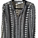 Switch Liz Claiborne Mod Professional Geometric Dot Stripe Chiffon Blouse Black 1X 3 image