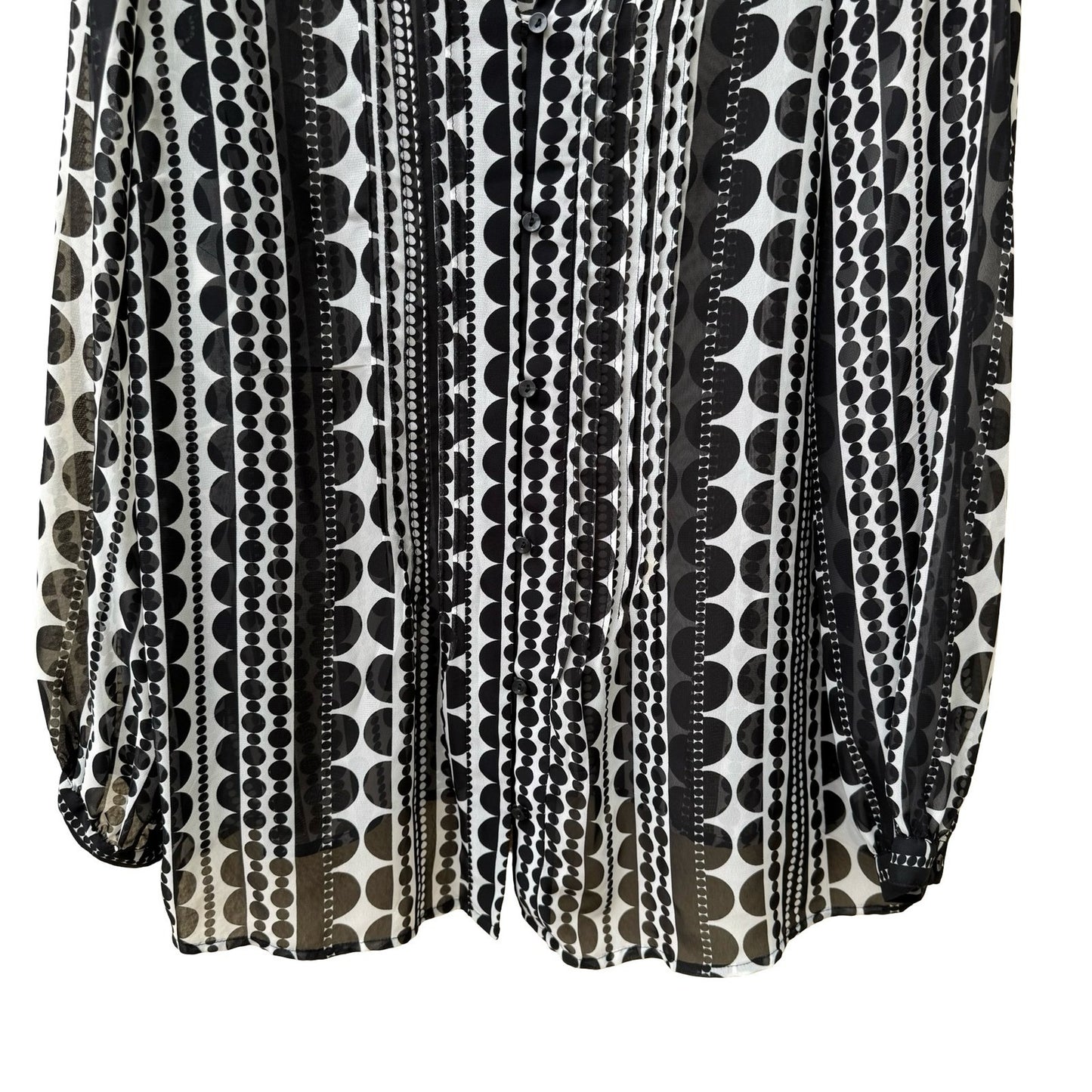 Liz Claiborne Mod Professional Geometric Dot Stripe Chiffon Blouse Black 1X