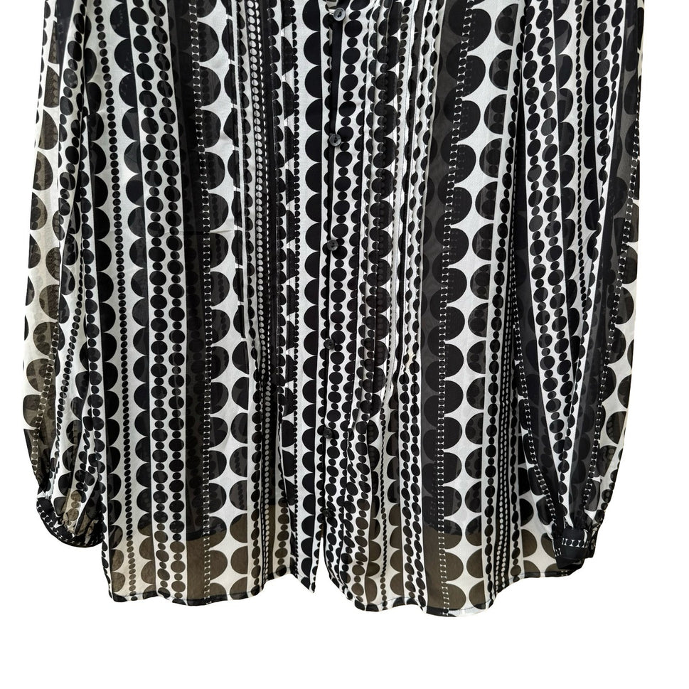 Liz Claiborne Mod Professional Geometric Dot Stripe Chiffon Blouse Black 1X