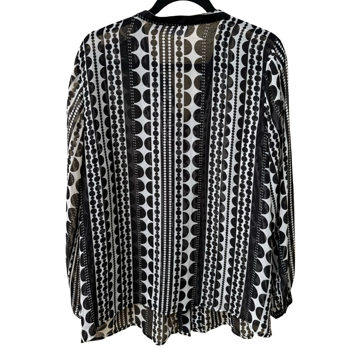Liz Claiborne Mod Professional Geometric Dot Stripe Chiffon Blouse Black 1X