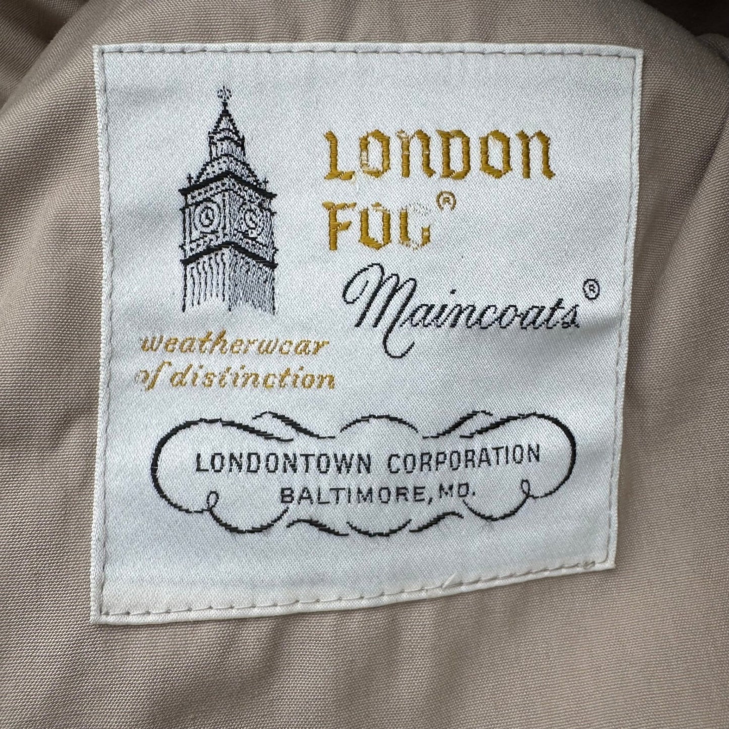 London Fog Maincoats Vintage Tan Trench Coat 44 Long Mens Mac Jacket USA Made